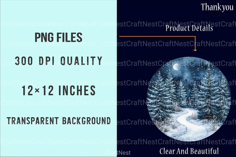 Winter Forest Night Landscape: Christmas Pine Trees Clipart Bundle - CraftNest - Digital Crafting and Art