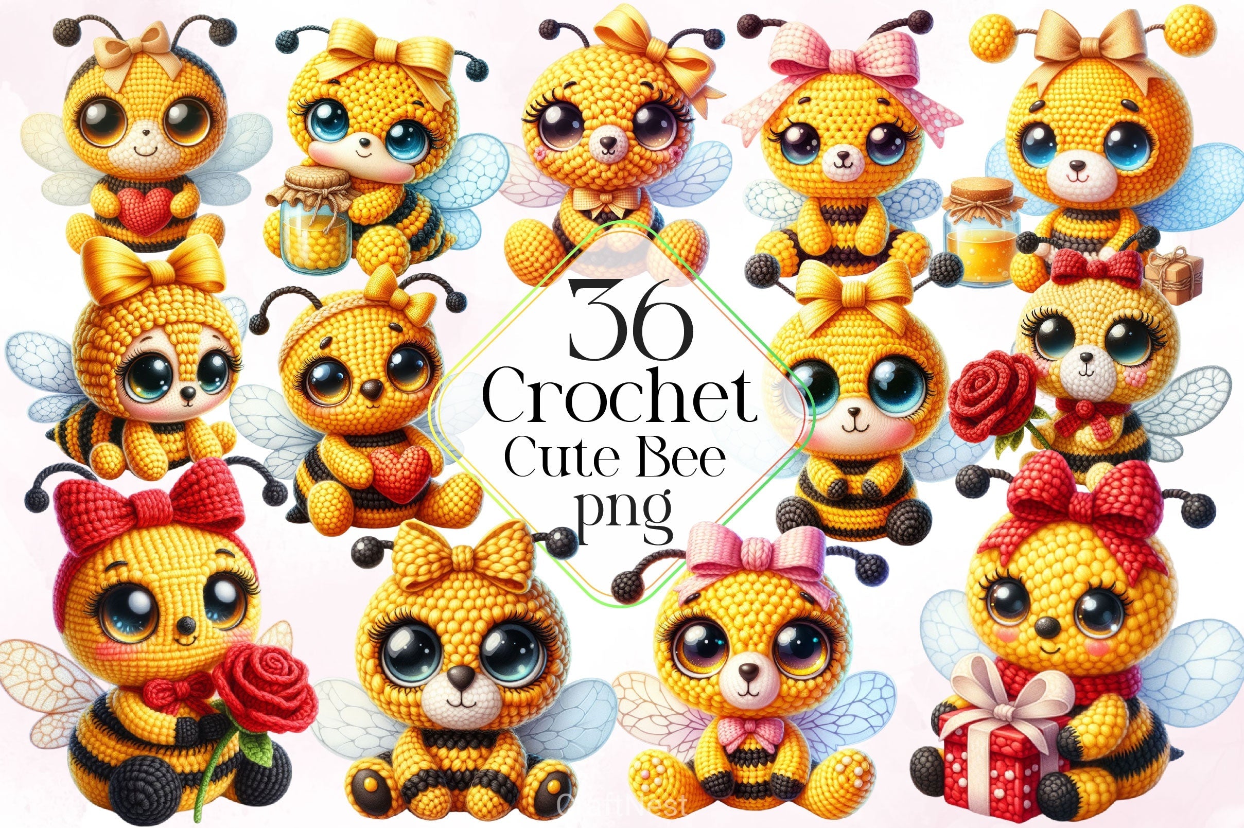 Crochet Cute Bee Clipart Bundle 2