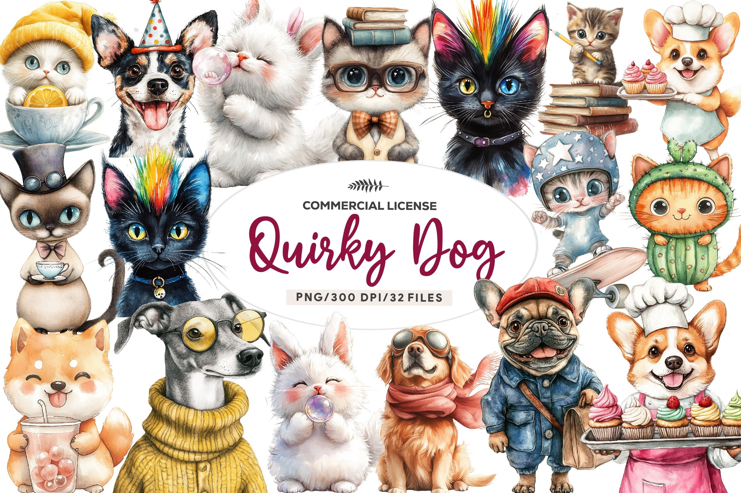 Quirky Dog And Cat Clipart Bundle