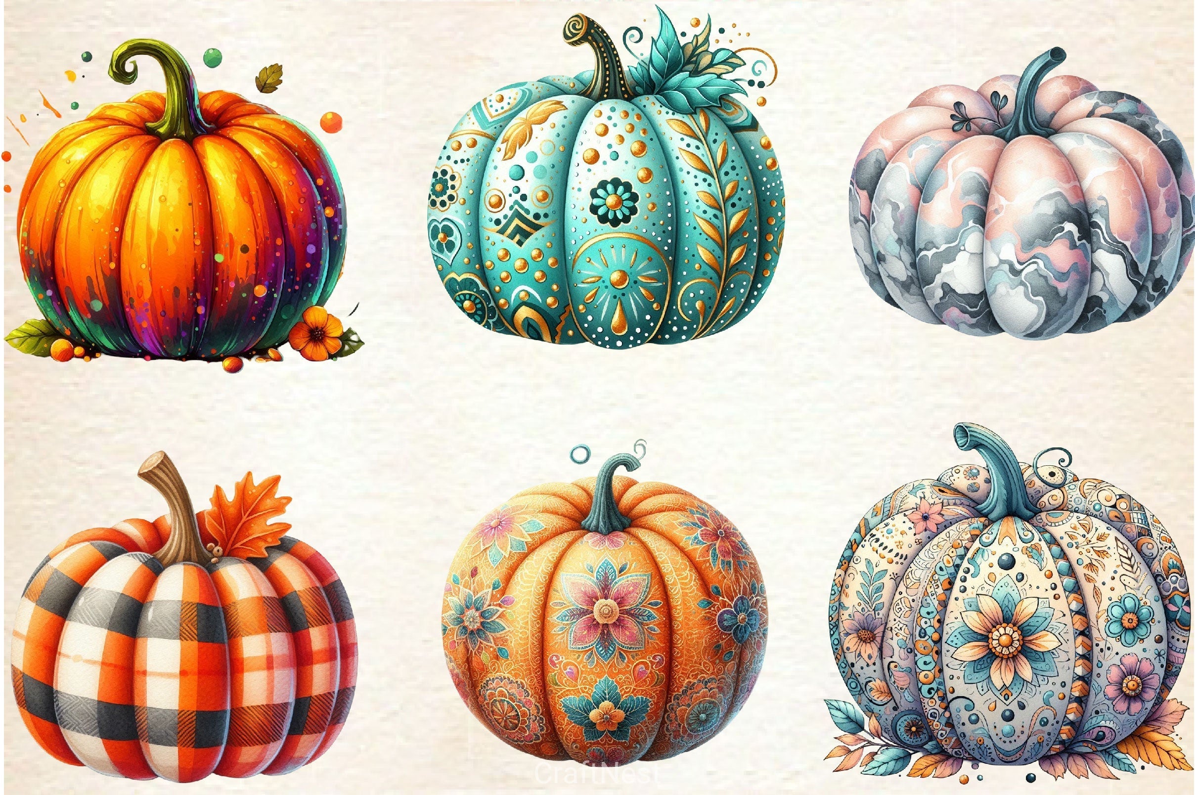 Pumpkin With Pattern Clipart Bundle