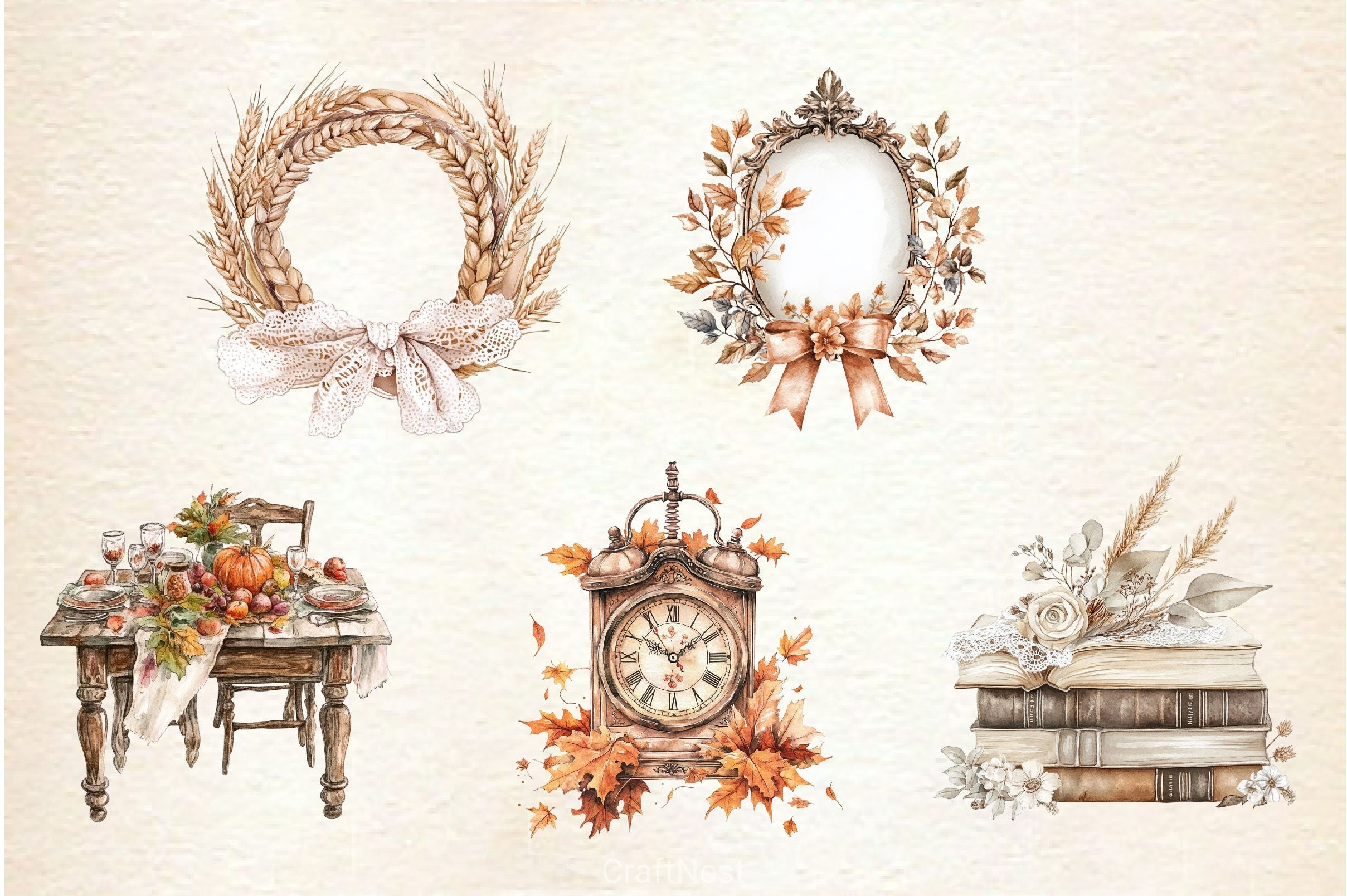 Neutral Rustic Coquette Fall Clipart Bundle 2