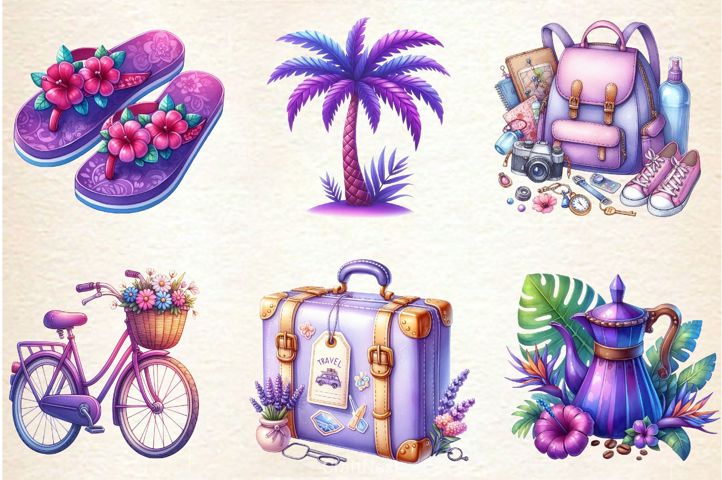 Purple Summer Clipart Bundle 4