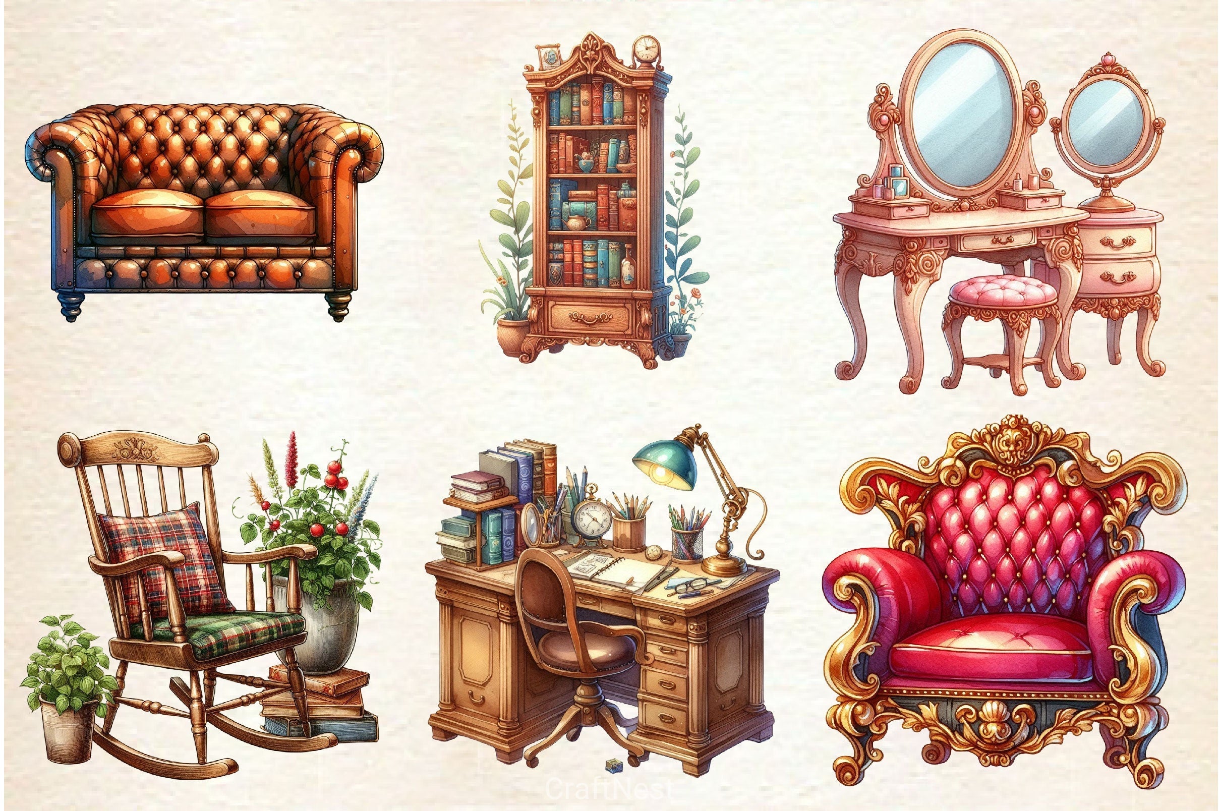 Vintage Furniture Clipart Bundle