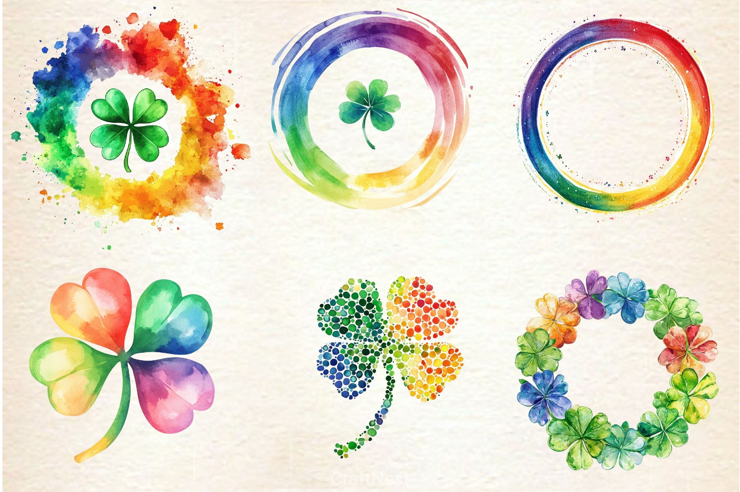 Rainbow Shamrock Circles Clipart Bundle