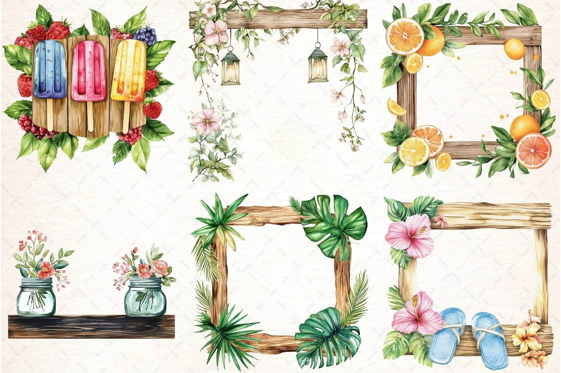 Summer Wood Border Clipart Bundle - CraftNest - Digital Crafting and Art