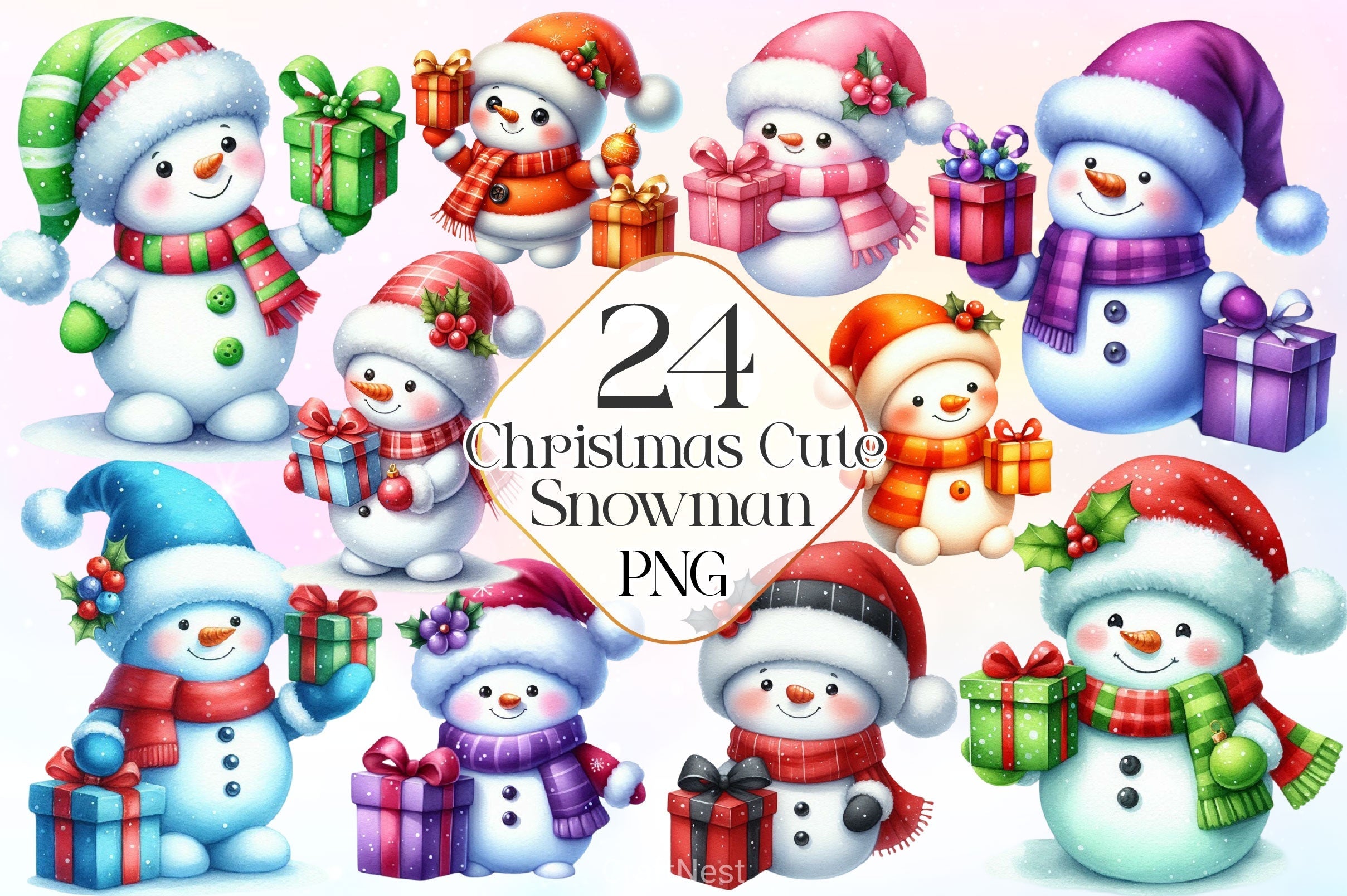 Christmas Cute Snowman Clipart Bundle 2