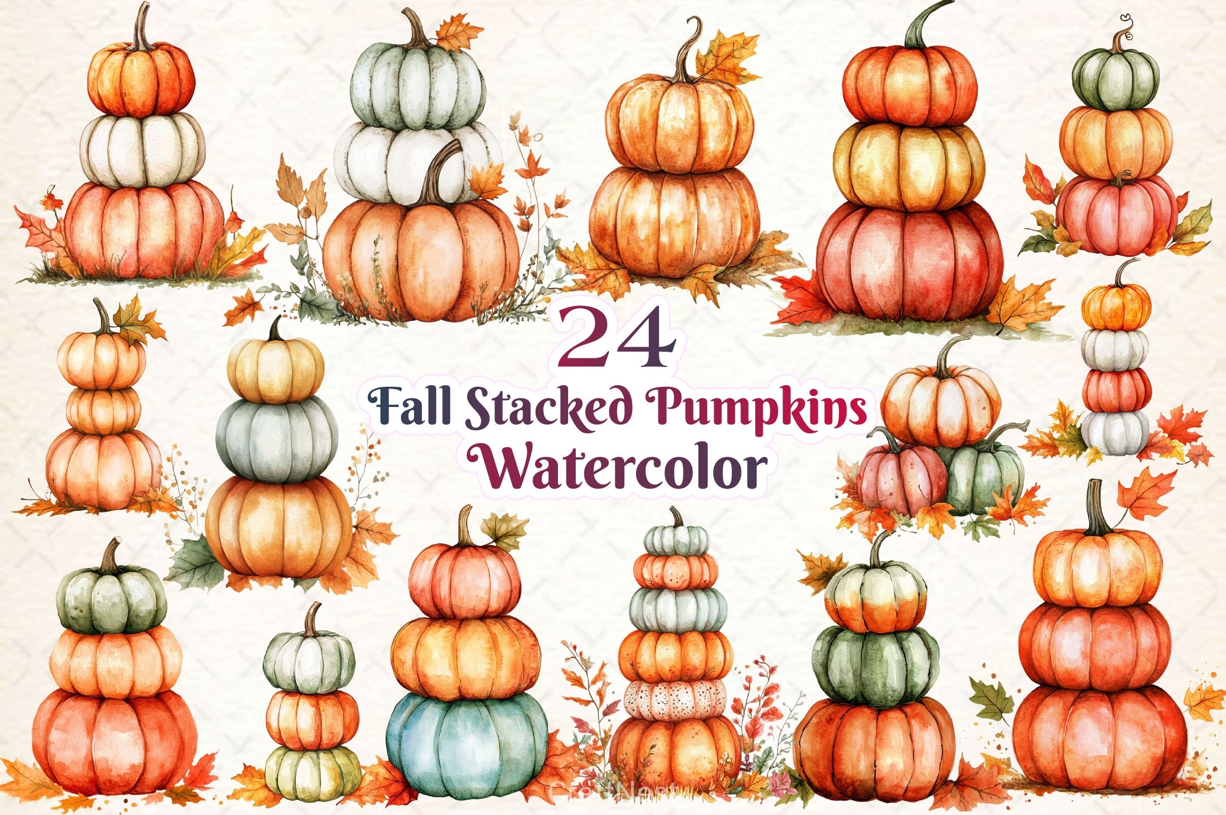 Fall Stacked Pumpkins Clipart Bundle