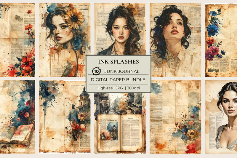 Ink Splashes Junk Journal Papers - CraftNest - Digital Crafting and Art