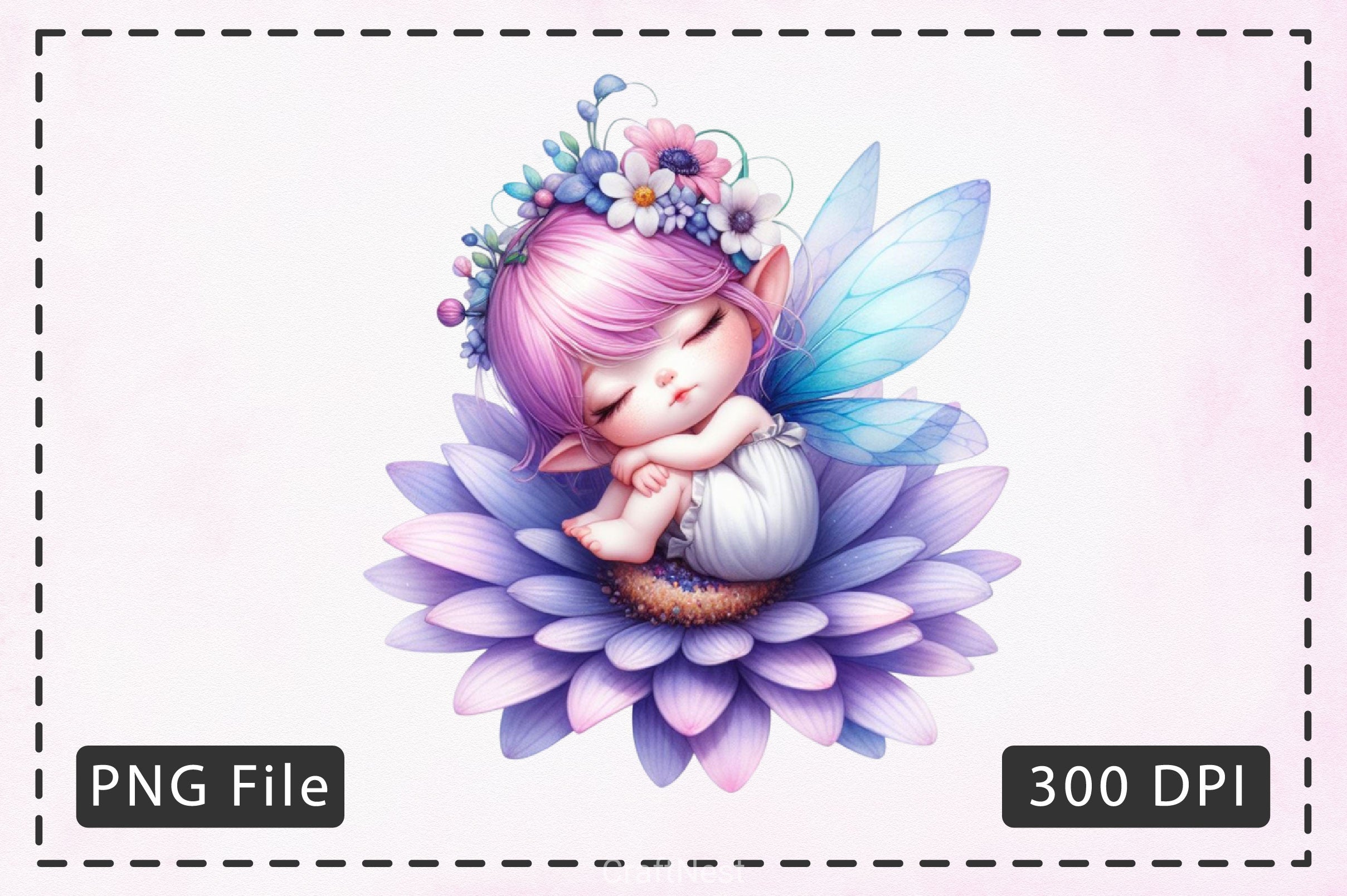Baby Fairy Sleeping On Flower Clipart Bundle 5