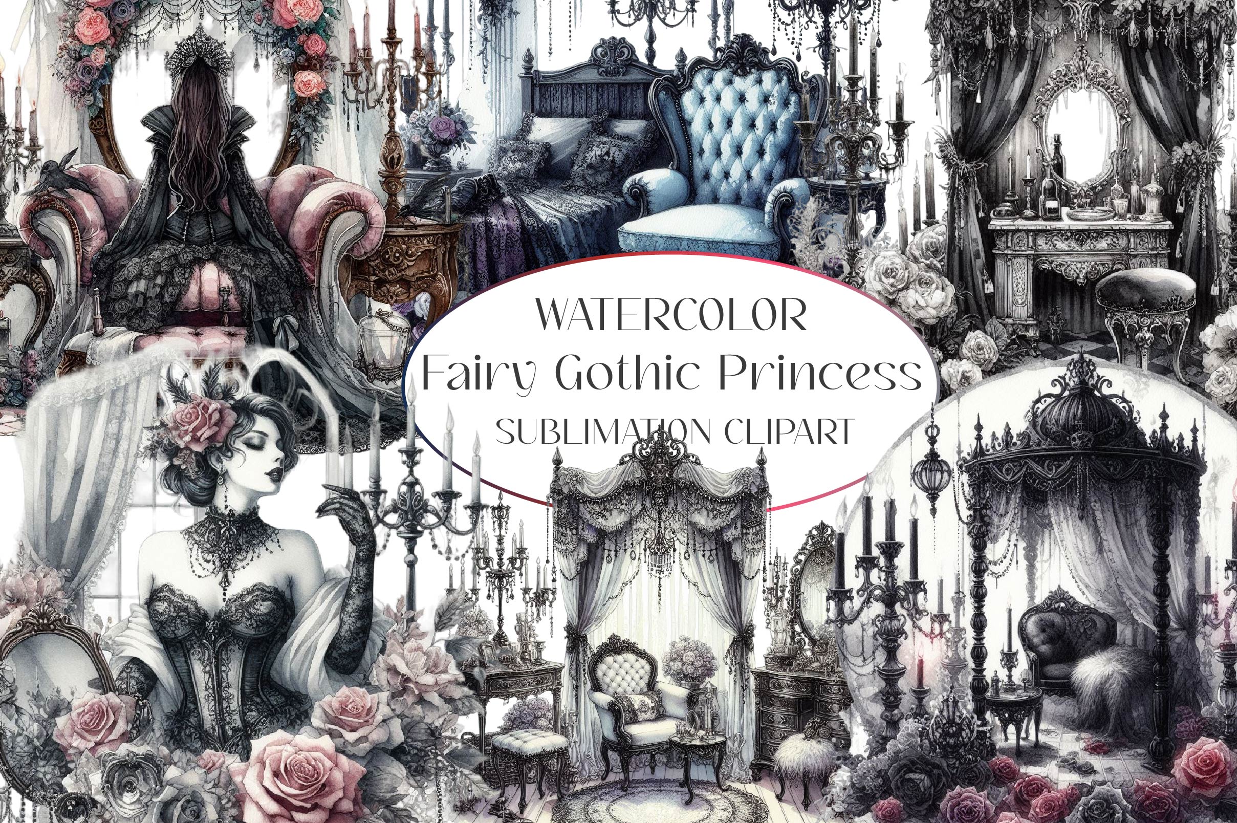 Fairy Gothic Princess Clipart Bundle