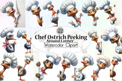 Peeking Chef Ostrich Clipart Bundle - CraftNest - Digital Crafting and Art