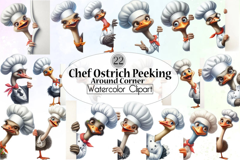 Peeking Chef Ostrich Clipart Bundle - CraftNest - Digital Crafting and Art