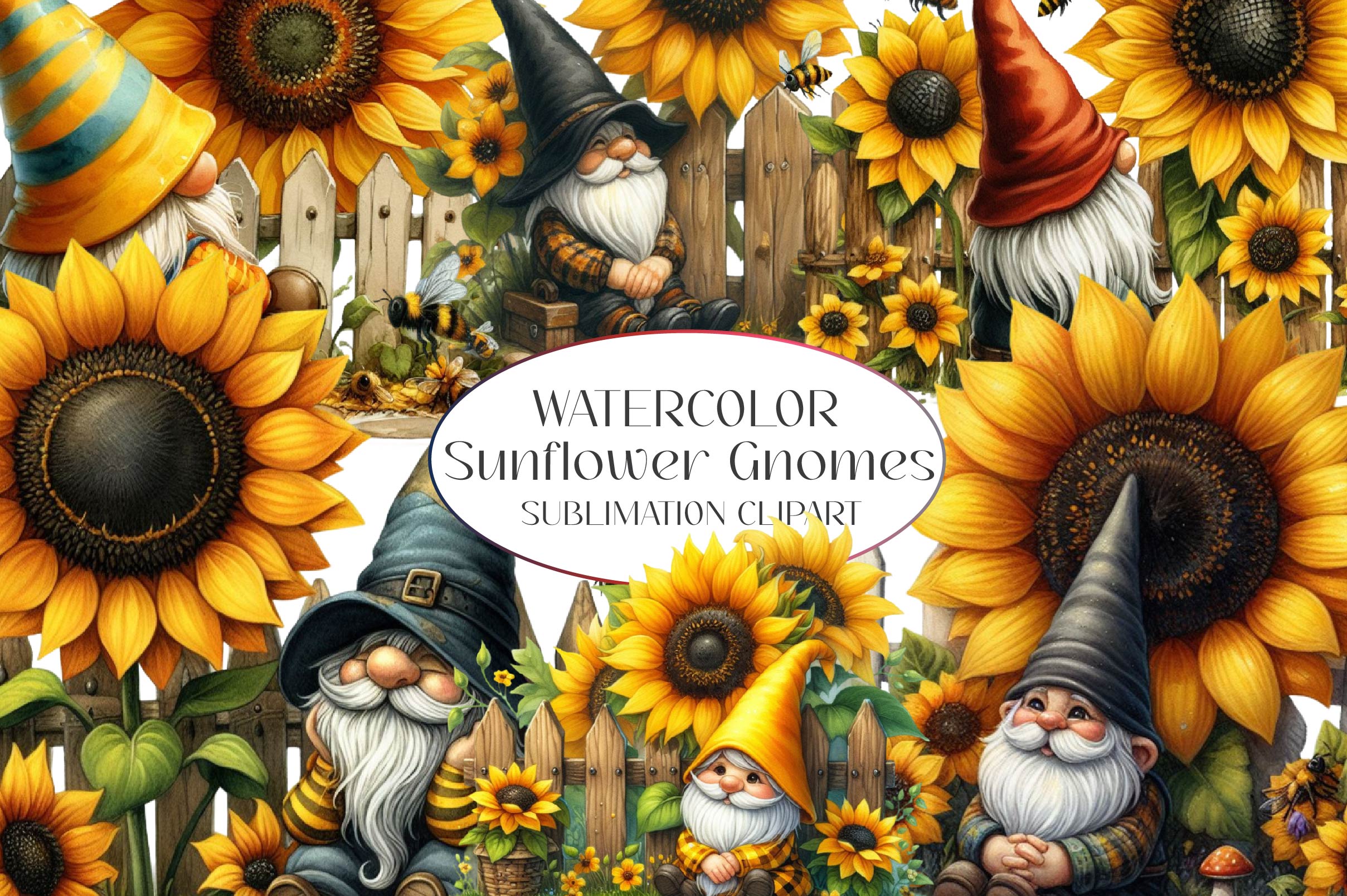 Sunflower Gnomes Clipart Bundle 2