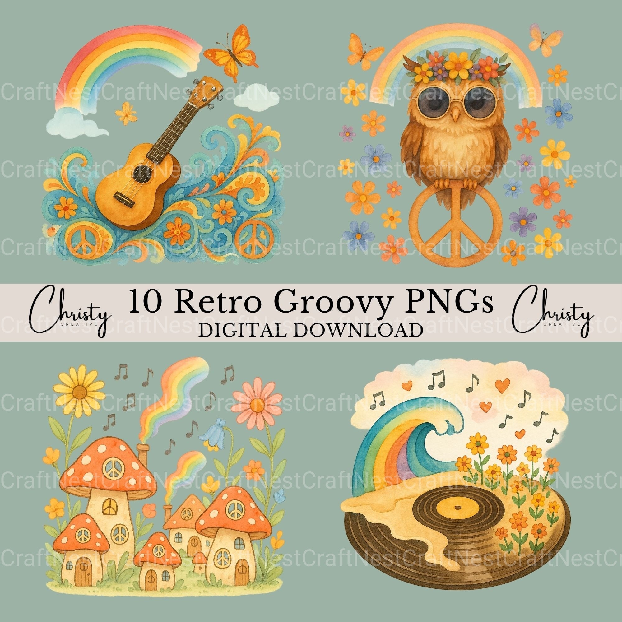 Retro Groovy Clipart Bundle 3