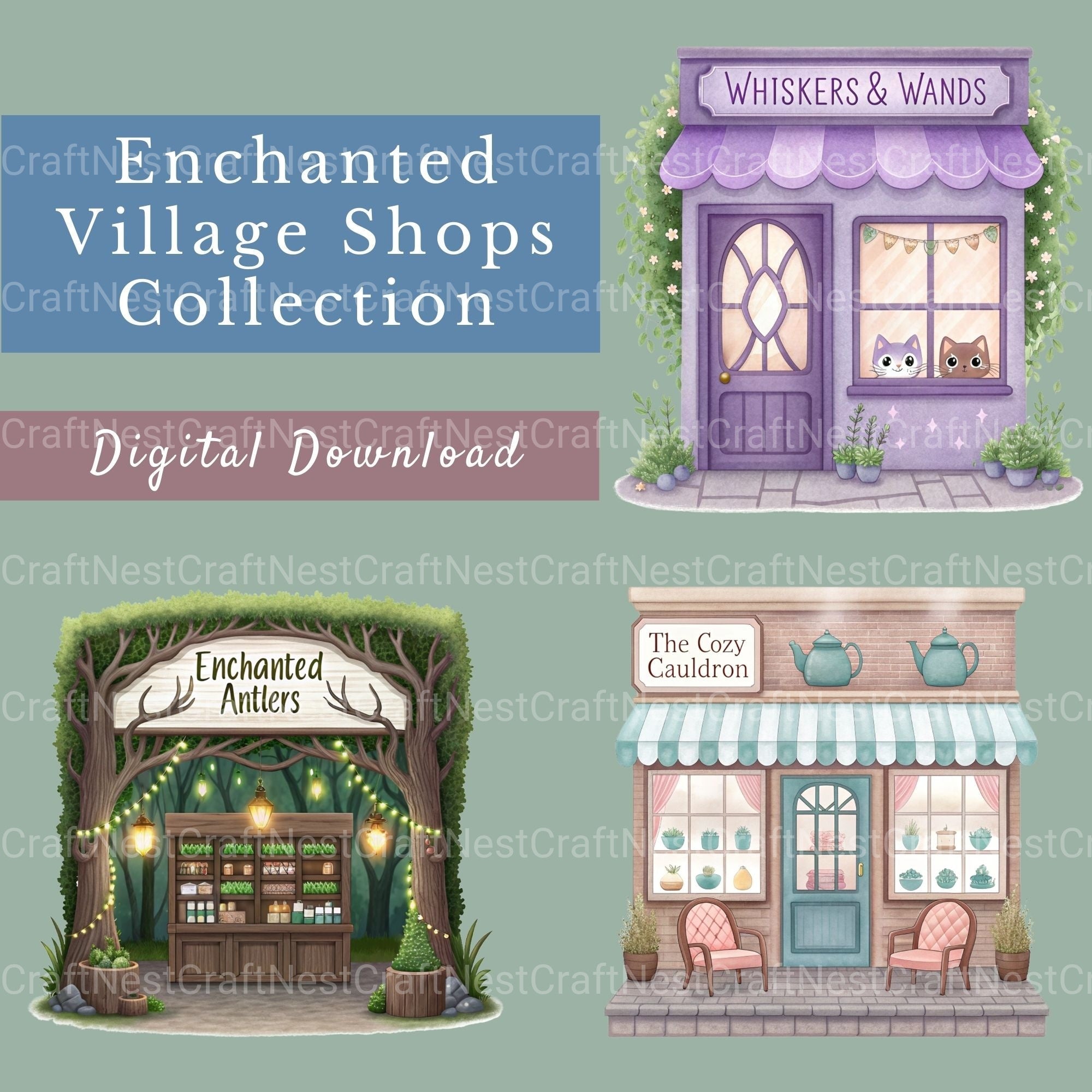 Enchanted Village Shops Clipart Bundle