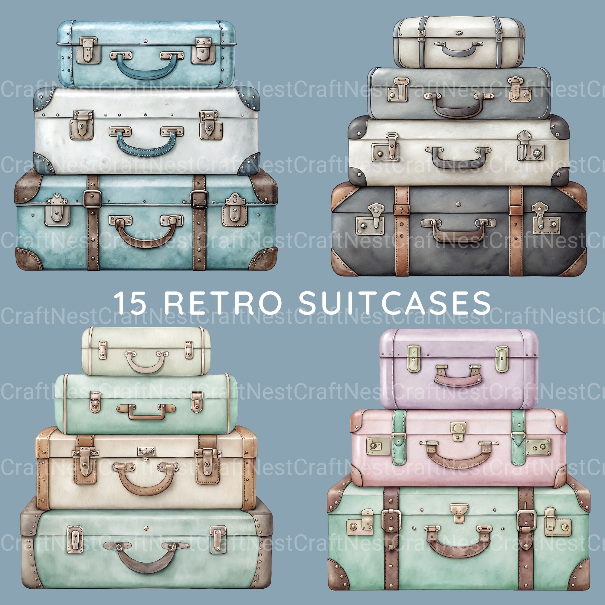Vintage Suitcases Clipart Bundle