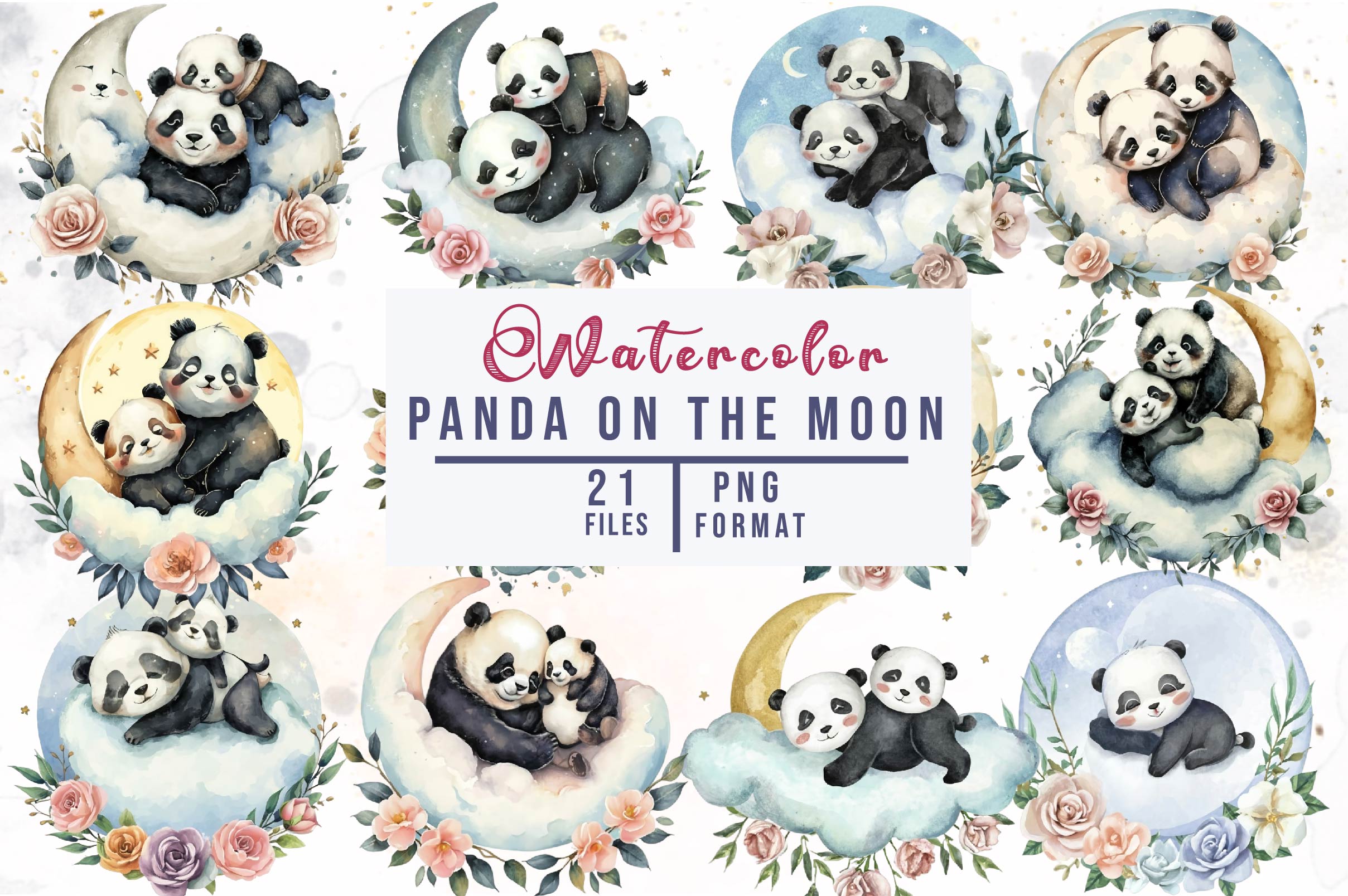 Panda On The Moon Clipart Bundle