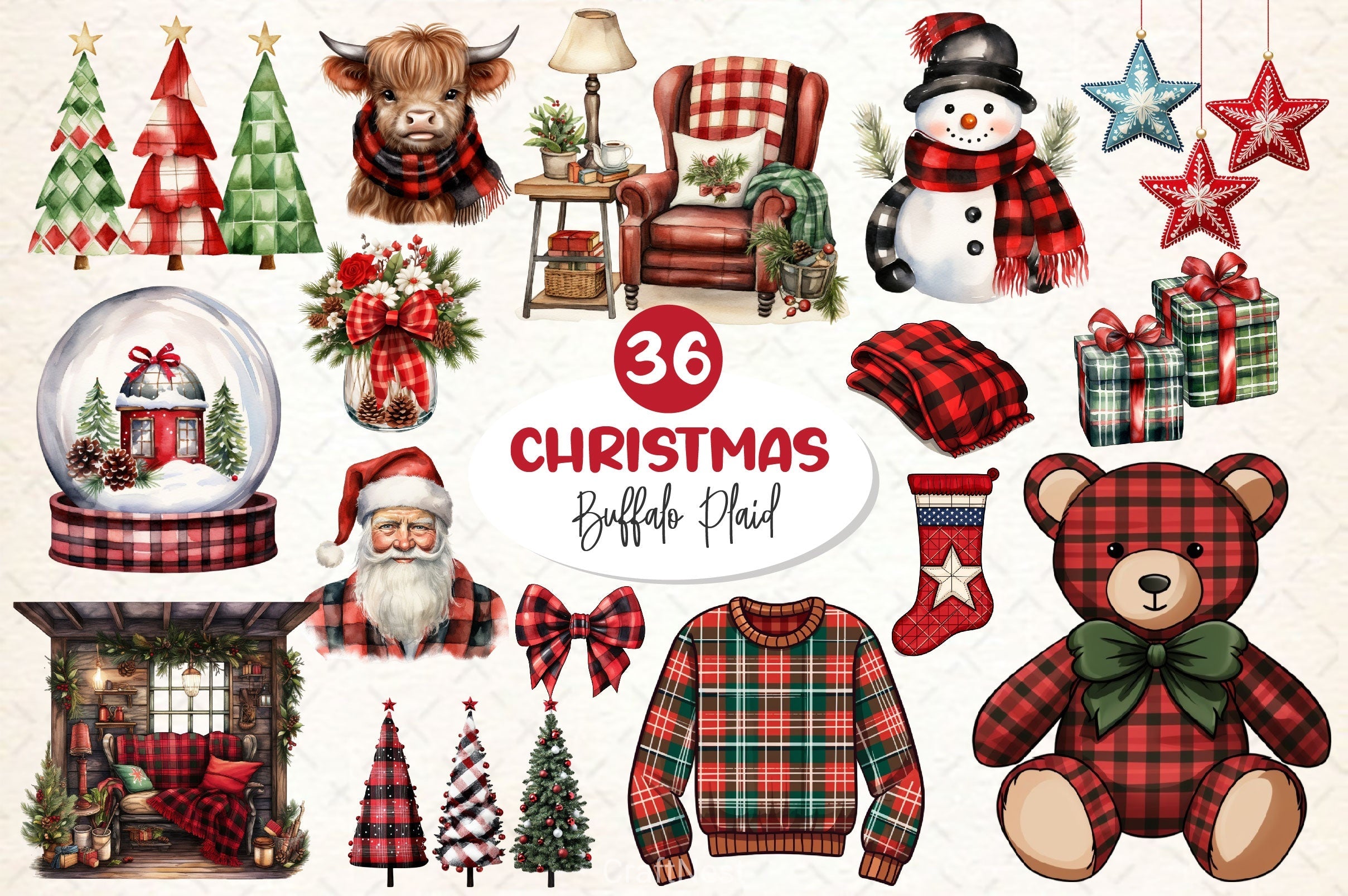 Buffalo Plaid Christmas Clipart Bundle 2