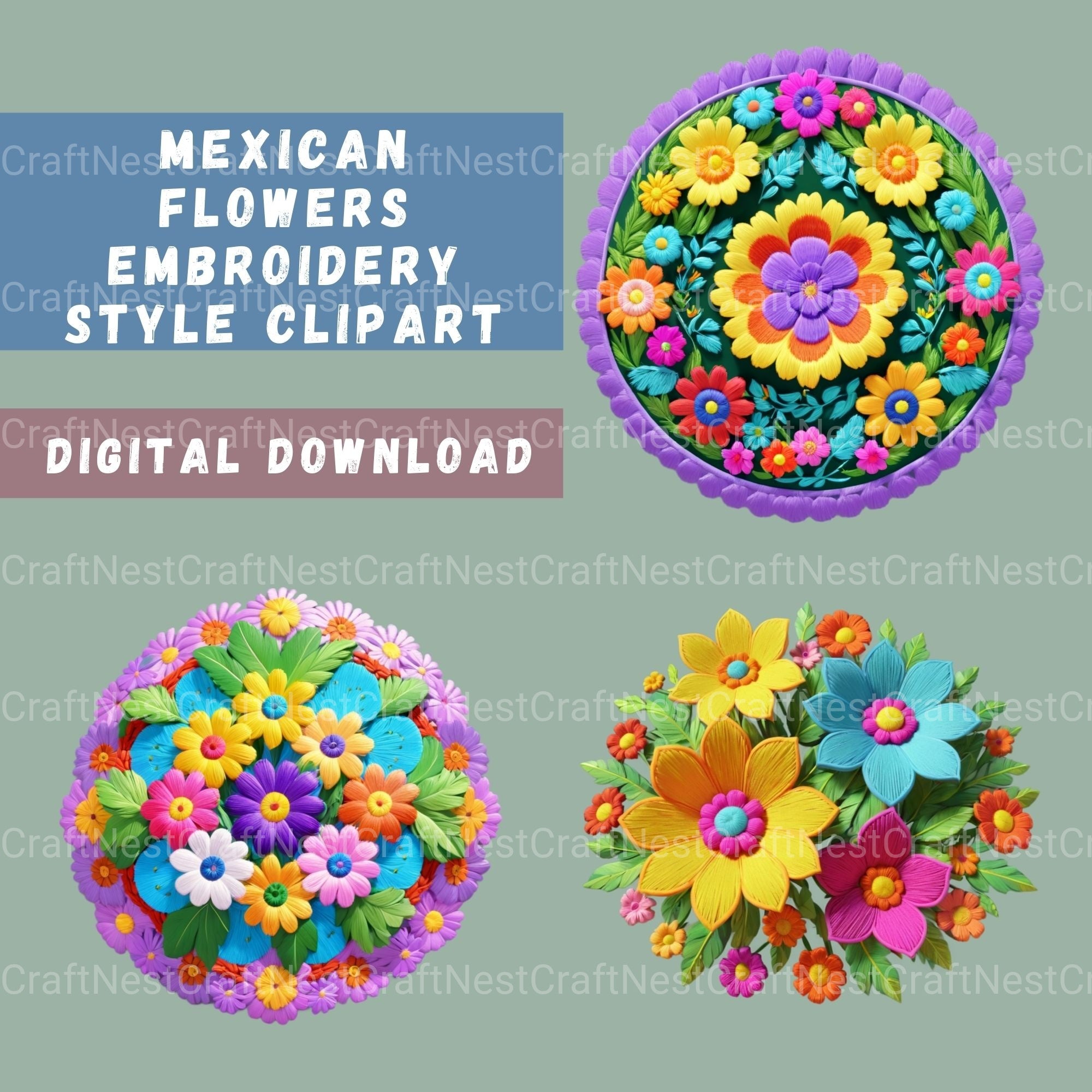 Mexican Flowers 3D 16 Clipart Bundle