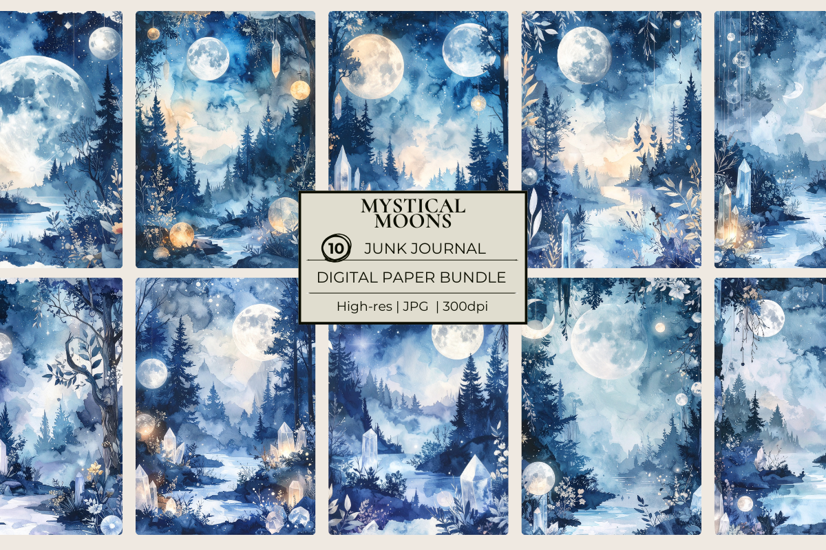 Mystical Moons Junk Journal Papers