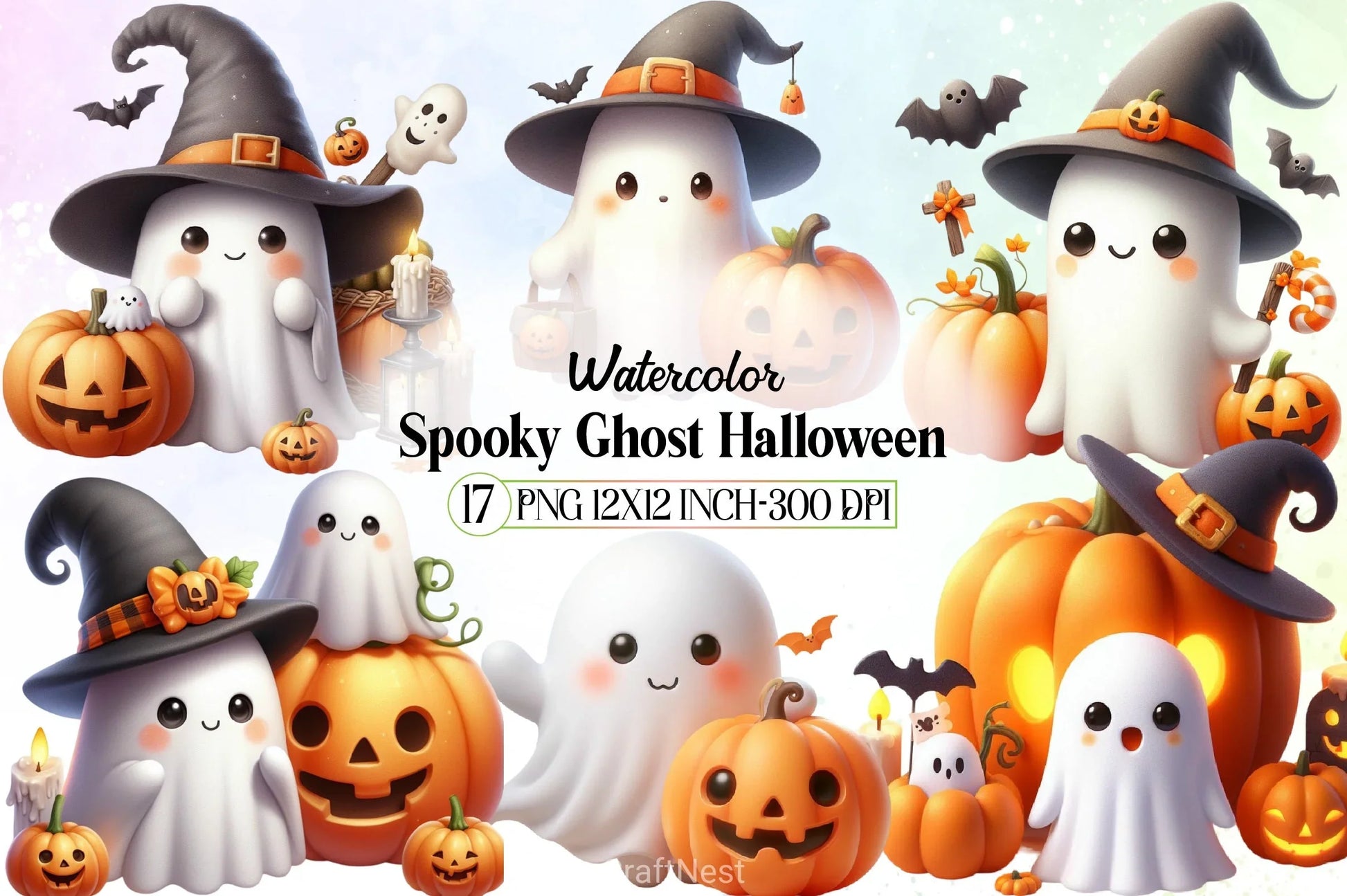 Spooky Ghost Halloween Clipart Bundle - CraftNest - Digital Crafting and Art