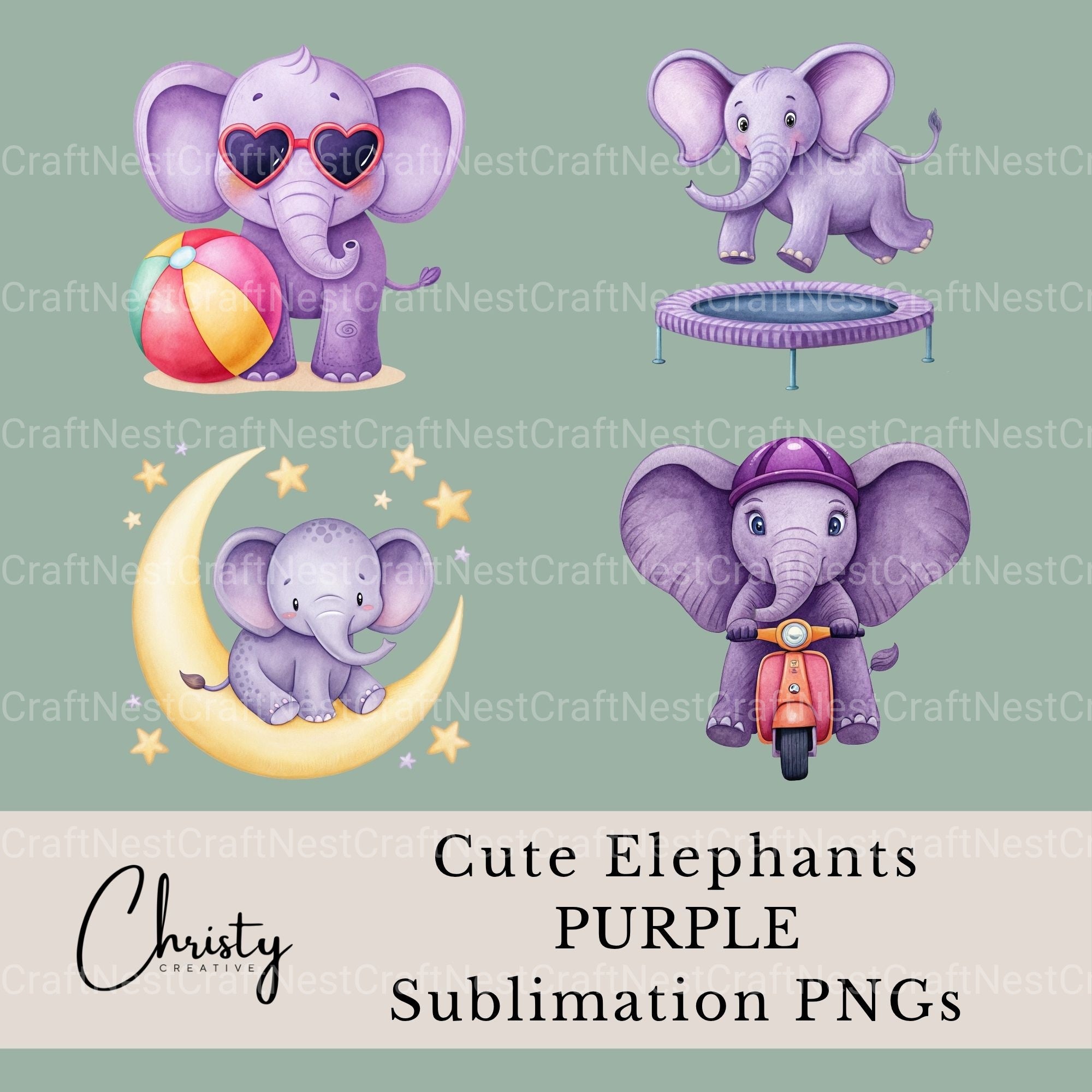 Purple Elephants Clipart Bundle