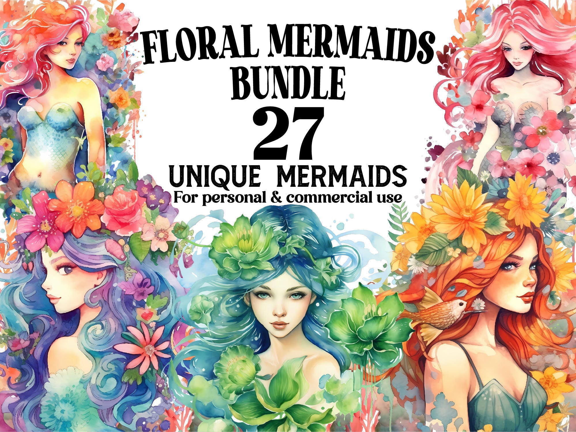 Floral Mermaids Clipart - CraftNest