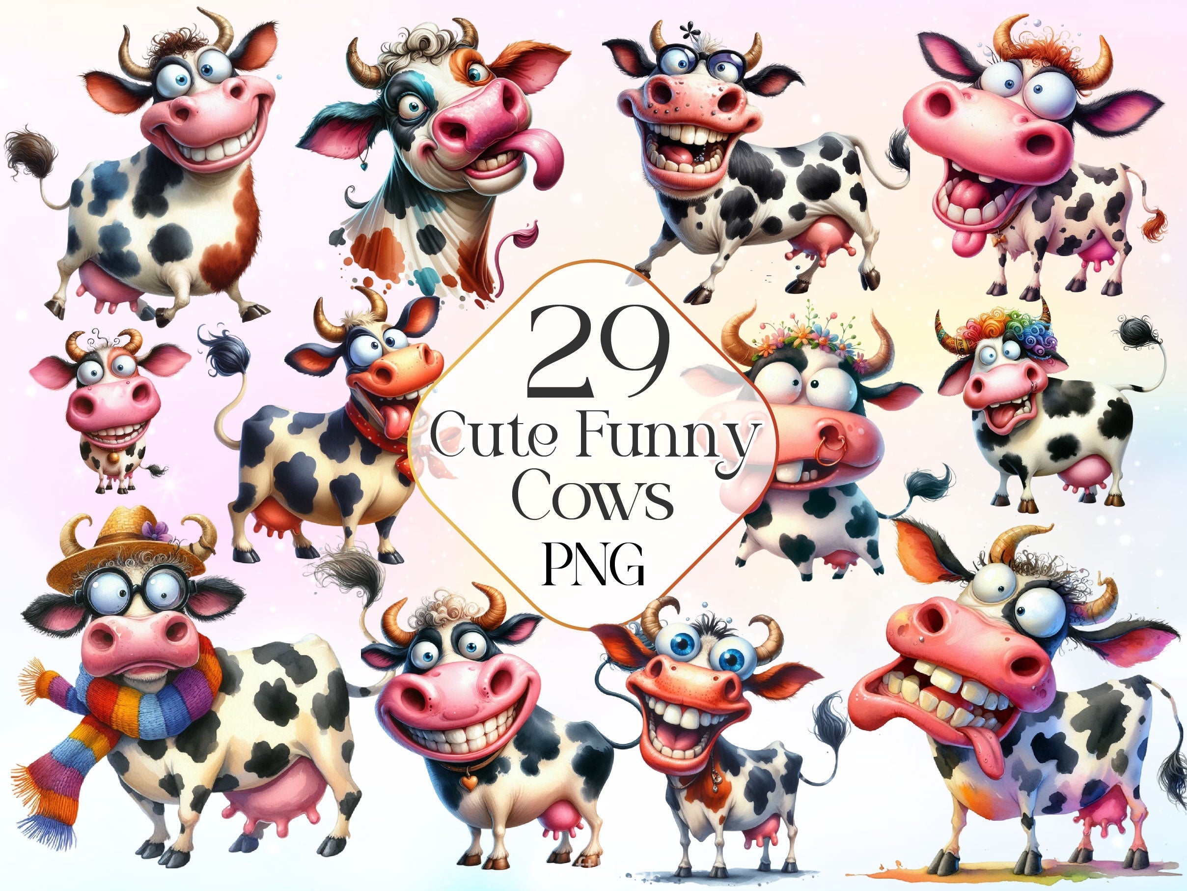 Funny Cows Cute Cow Farm Clipart Bundle