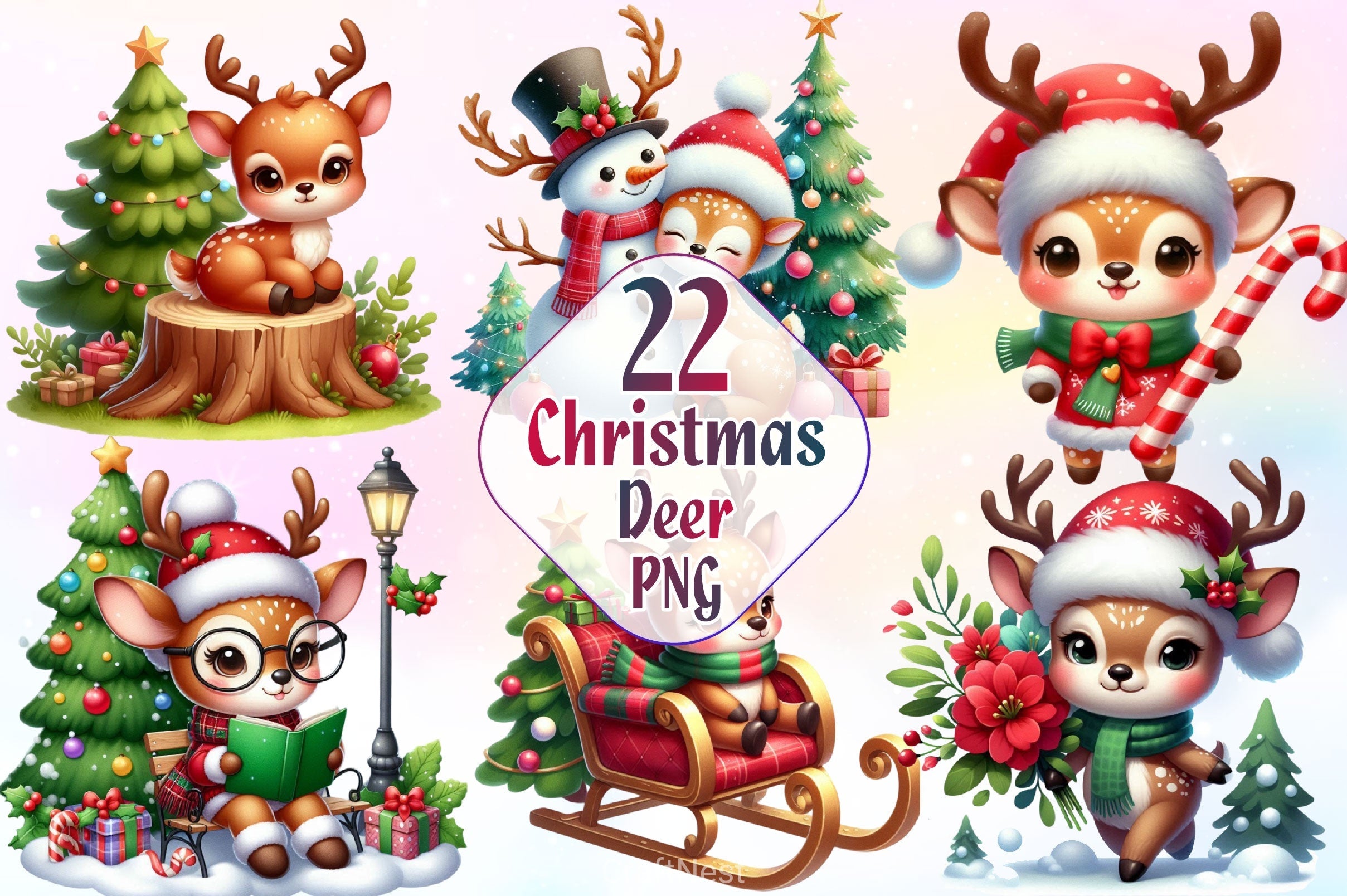 Christmas Deer Clipart Bundle 3