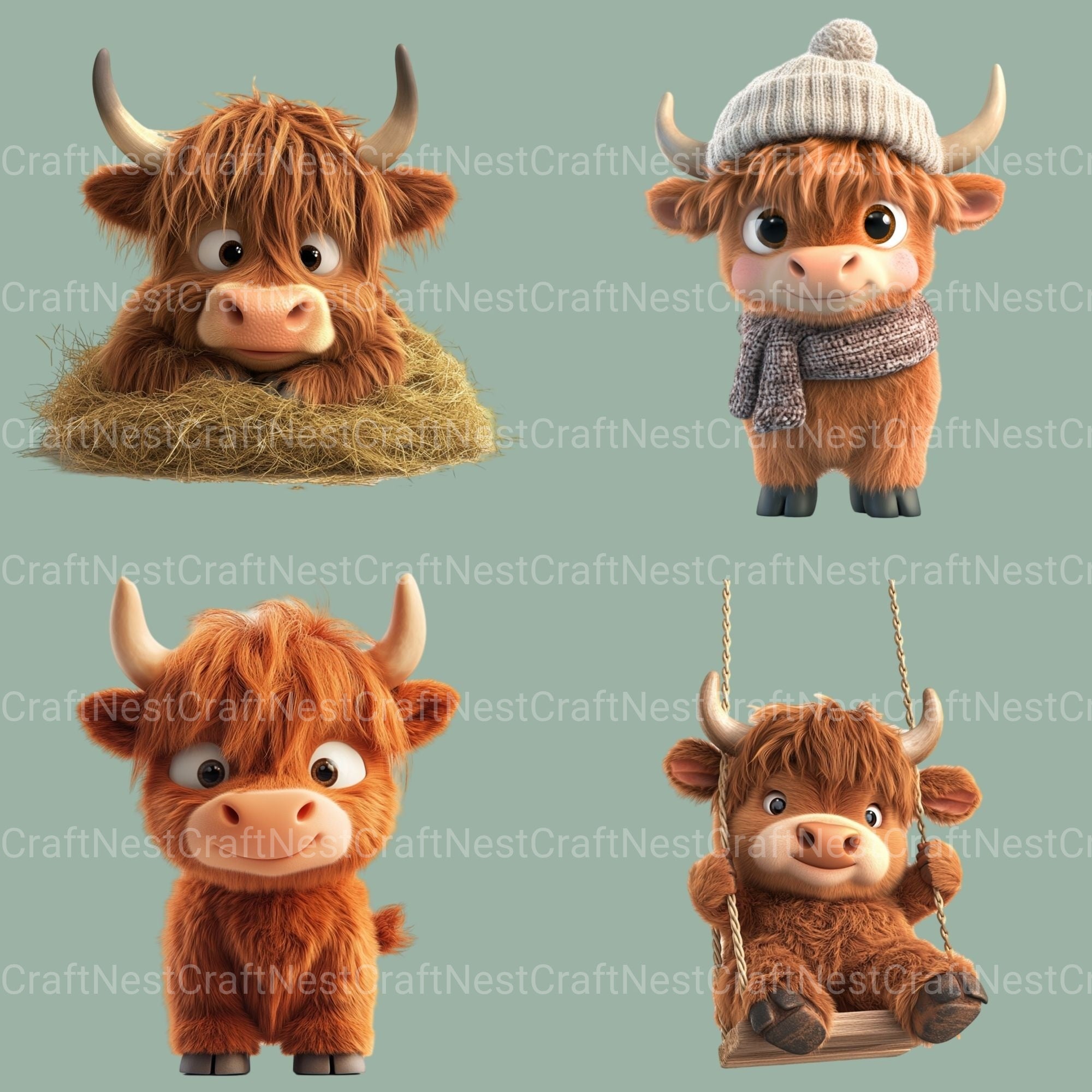 Highland Cows 3D Clipart Bundle
