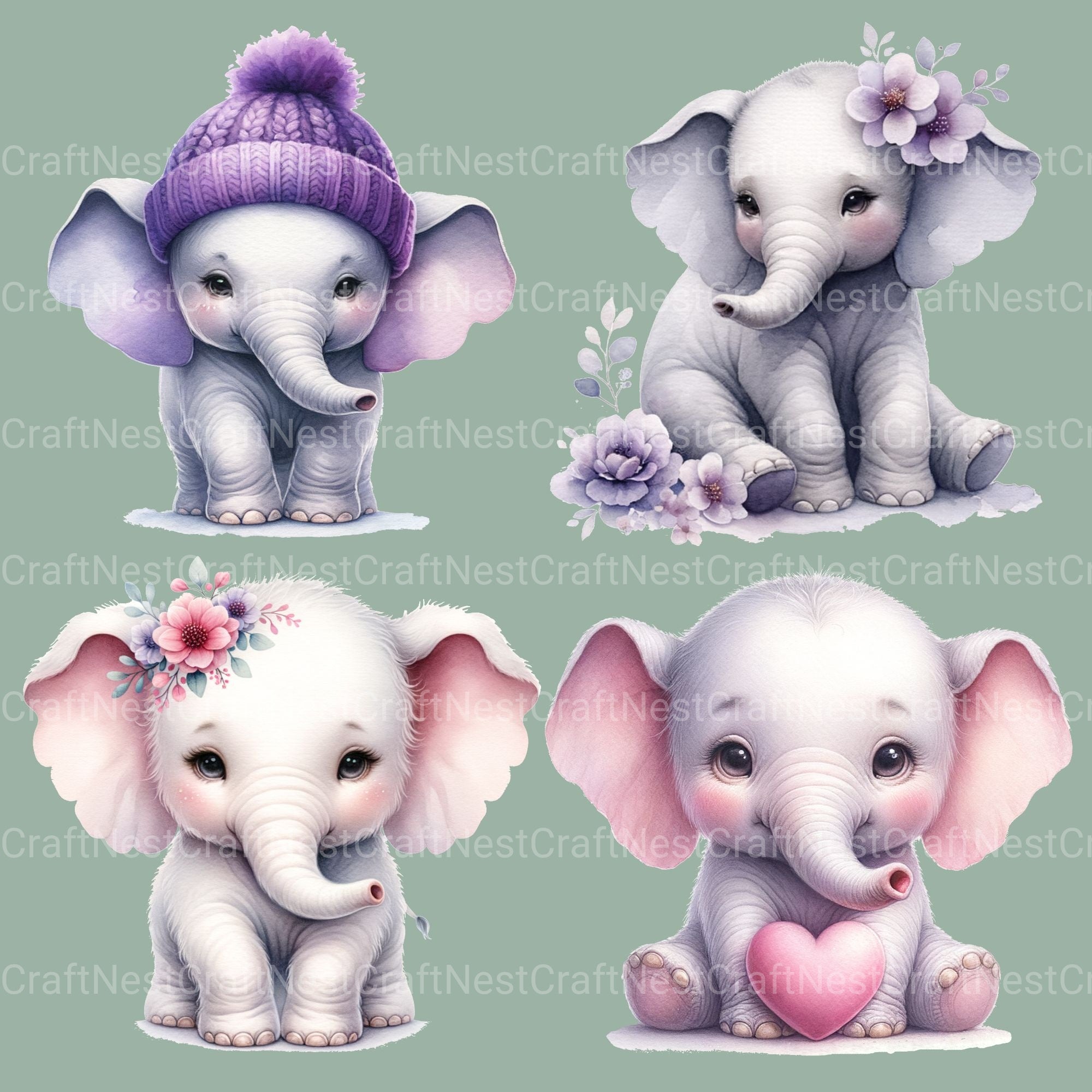 Baby Elephant Clipart Bundle