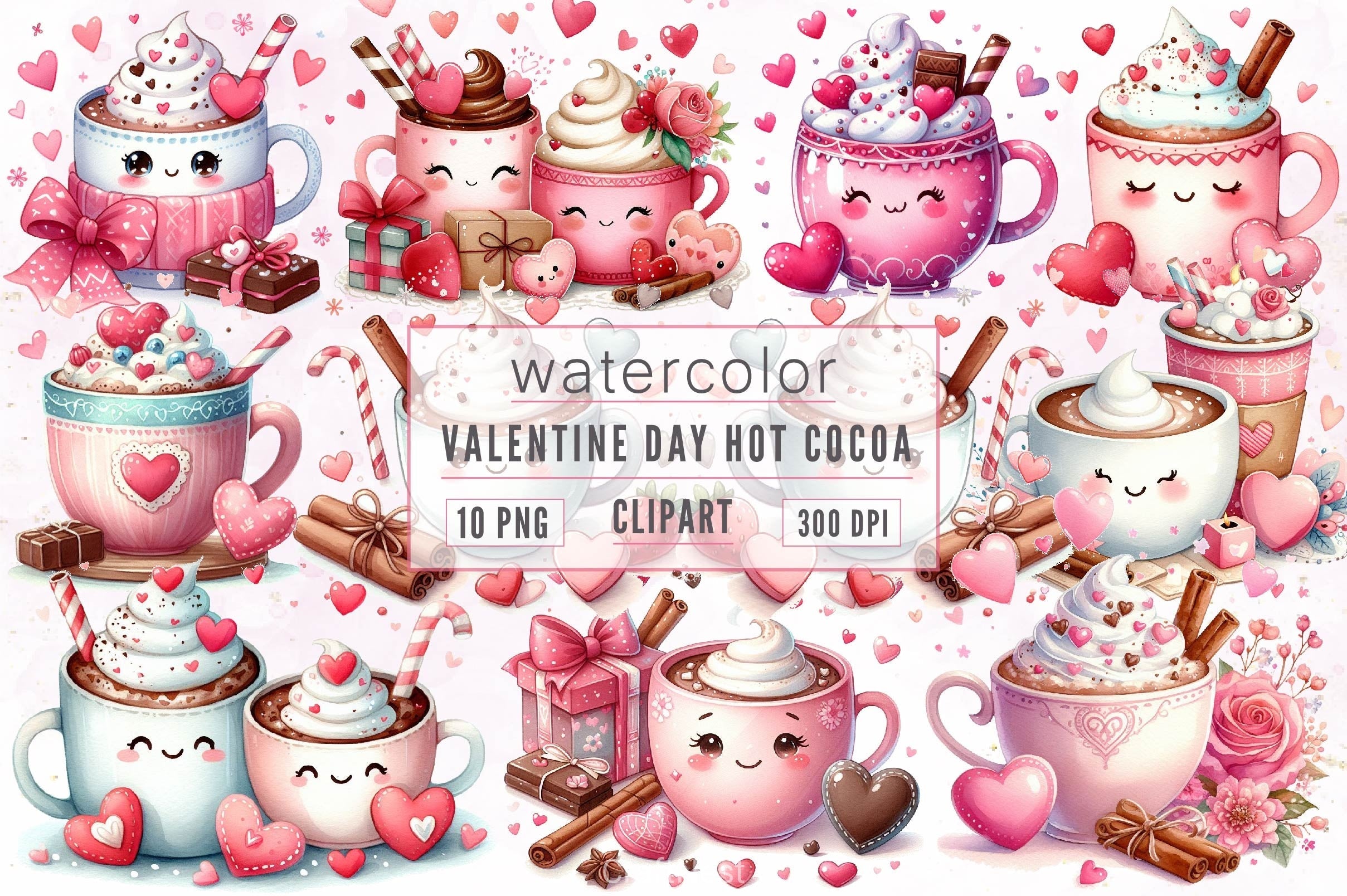 Cute Valentine Day Hot Cocoa Clipart Bundle 1