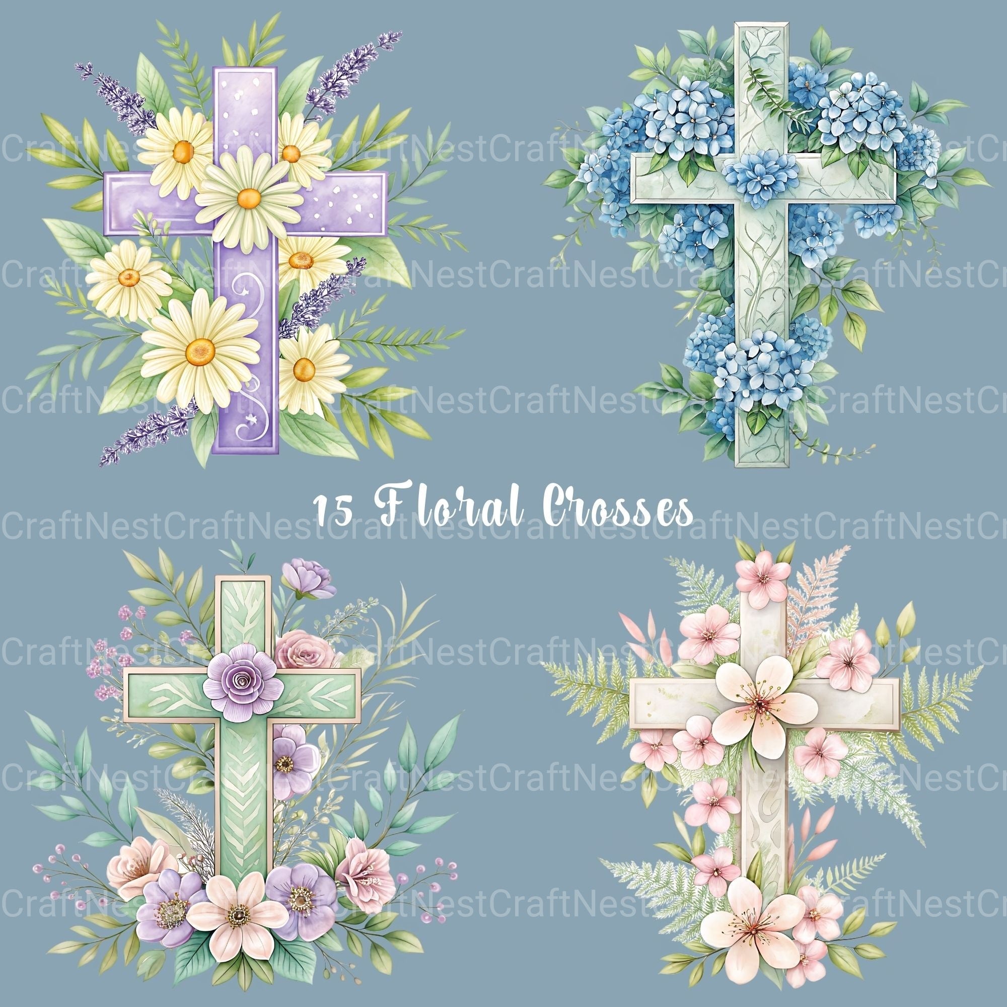 Cross Floral Clipart Bundle 3