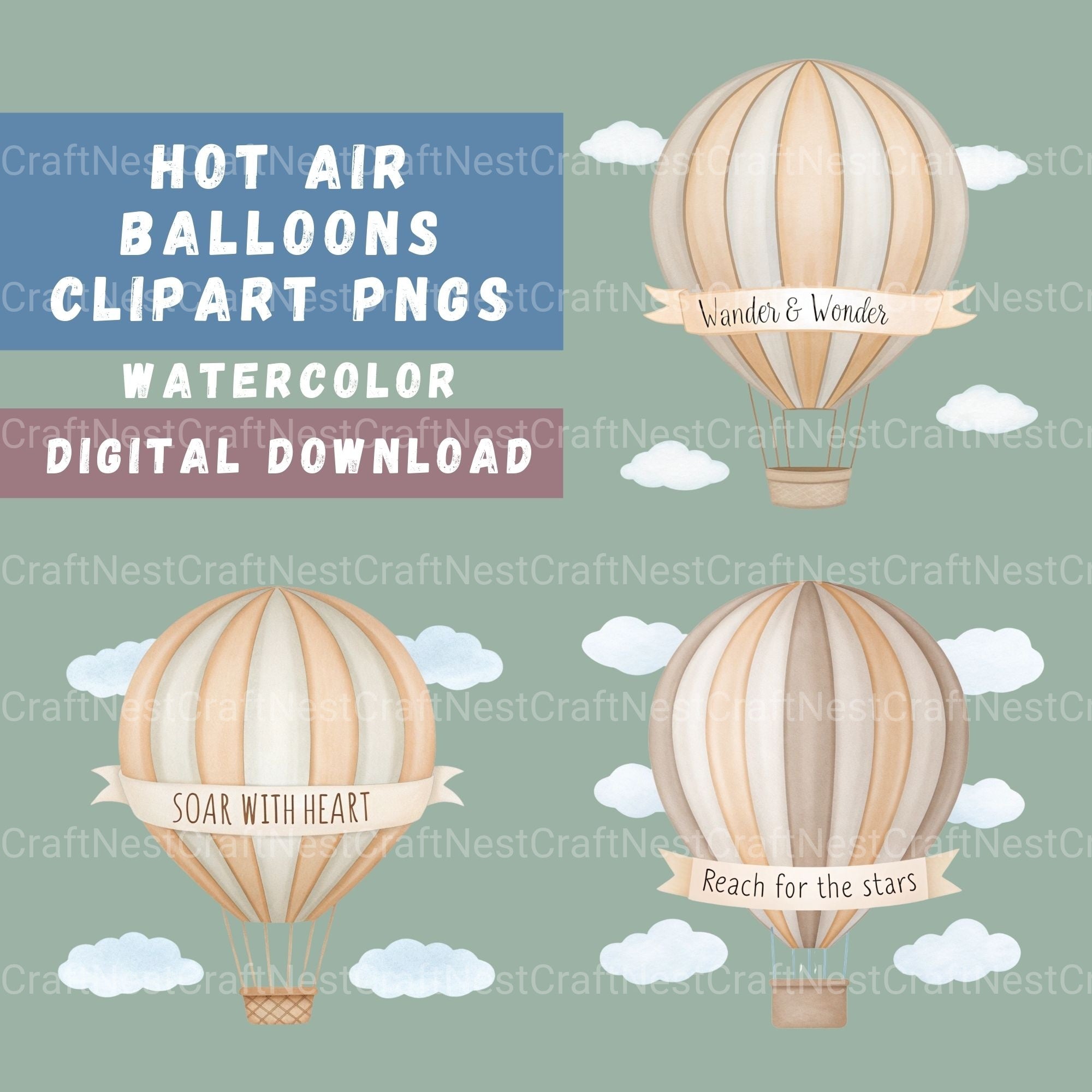Hot Air Balloons Nursery Quotes Clipart Bundle