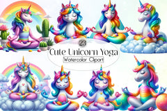 Cute Unicorn Yoga Clipart Bundle - CraftNest - Digital Crafting and Art