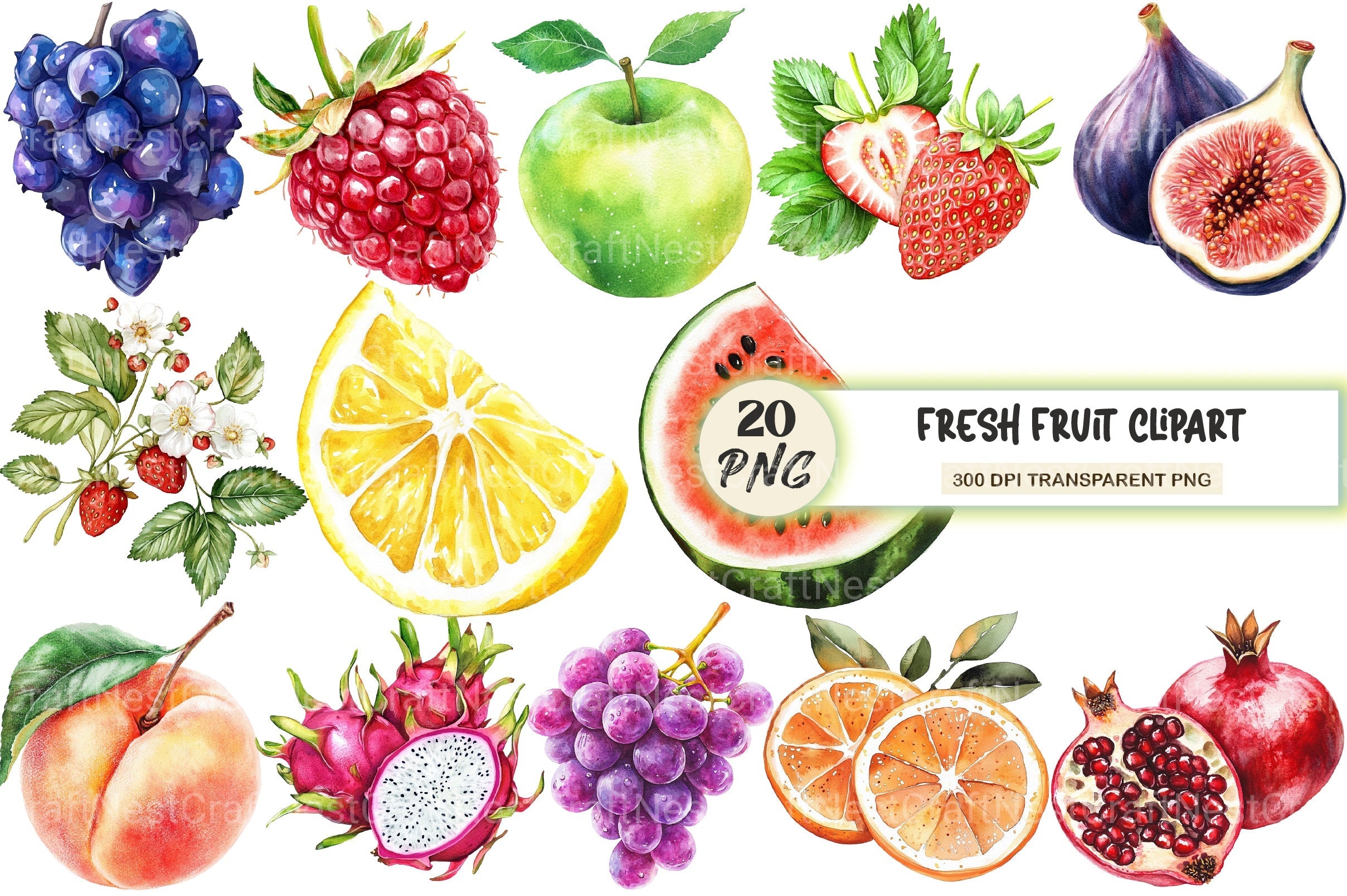 Fresh Fruit Clipart Bundle