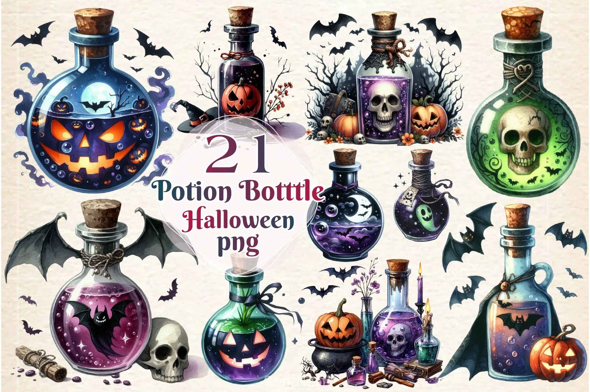 Halloween Potion Bottle Clipart Bundle - CraftNest - Digital Crafting and Art