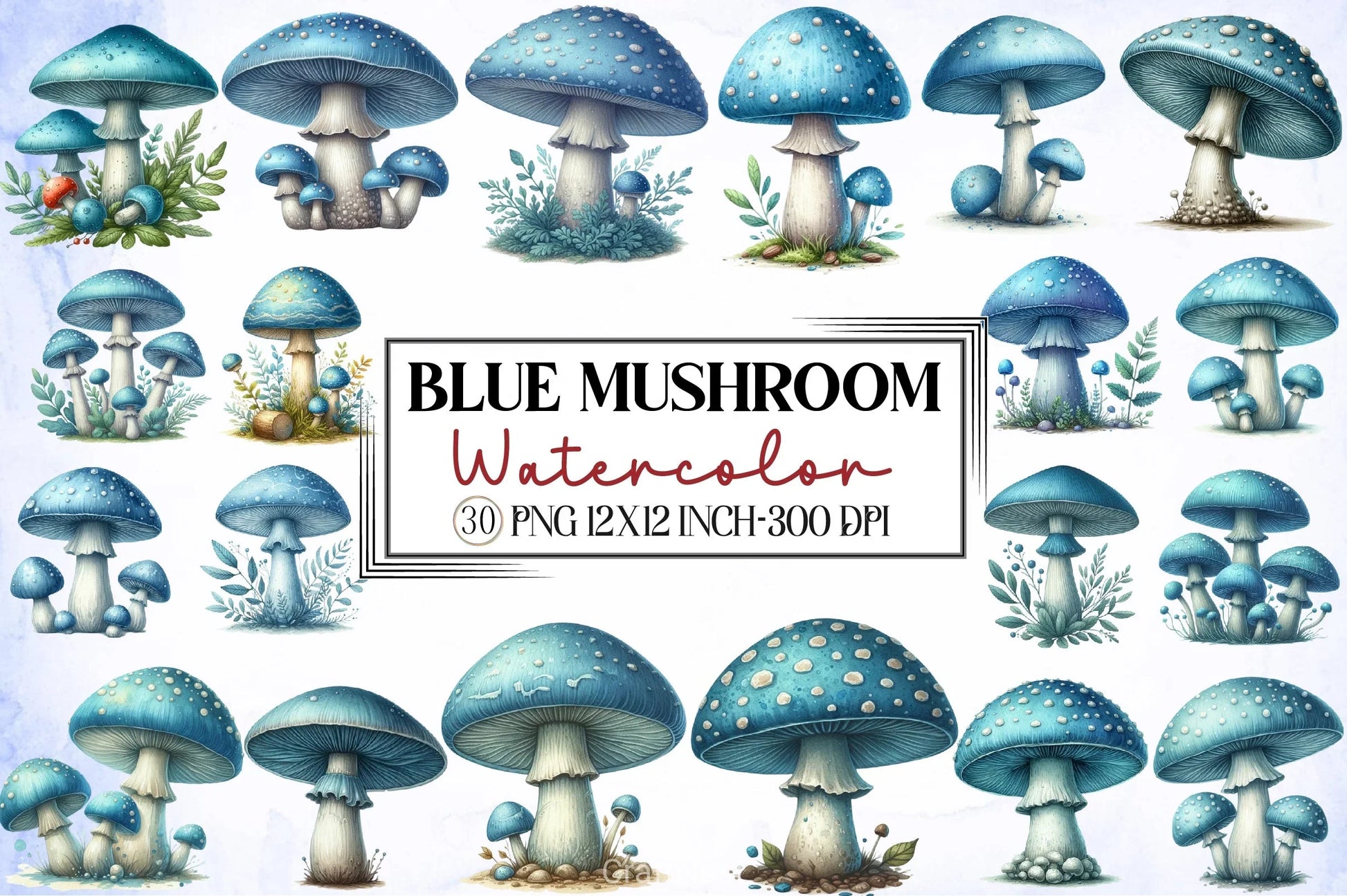 Blue Mushroom Clipart Bundle - CraftNest - Digital Crafting and Art