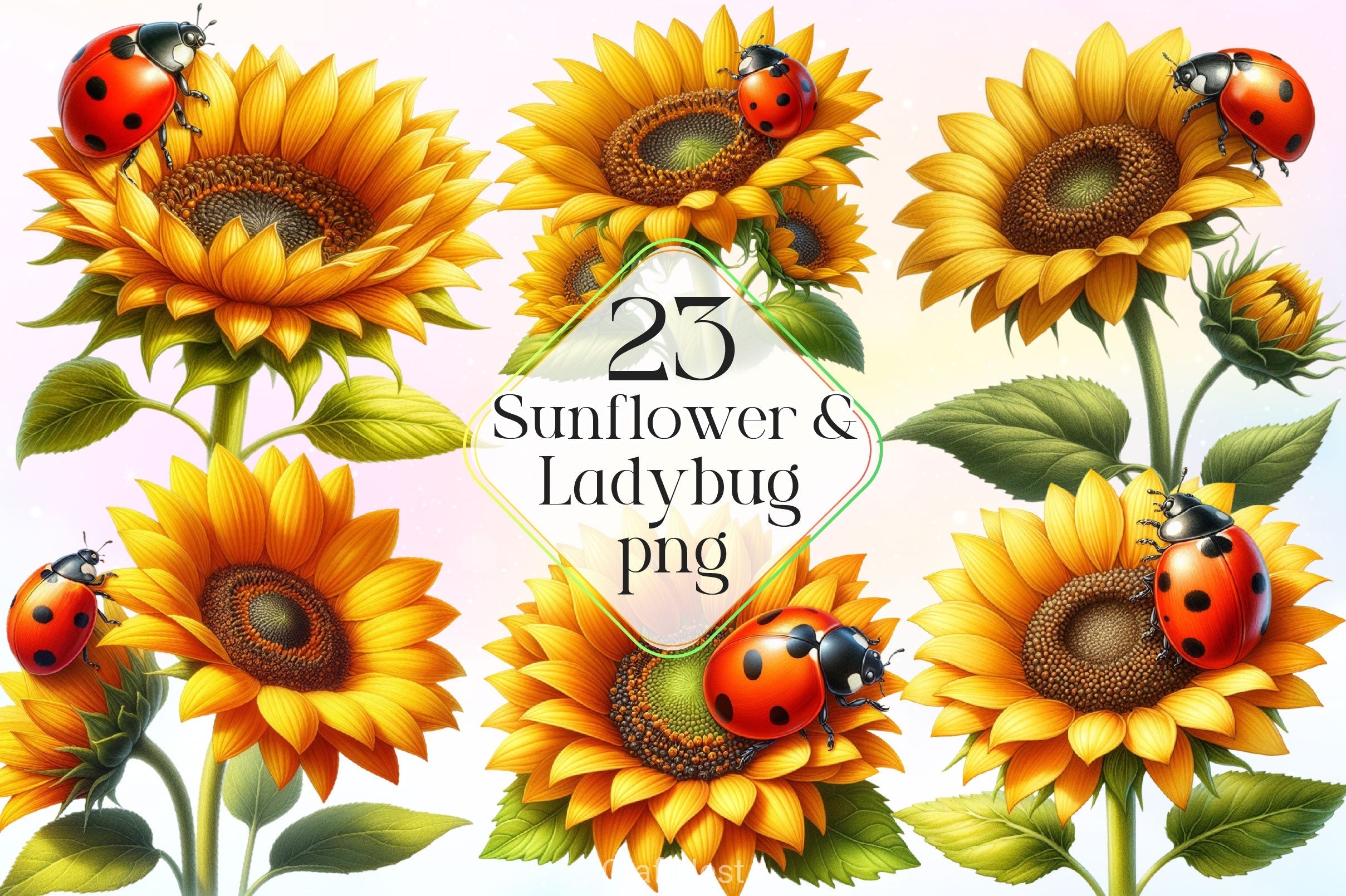 Sunflower & Ladybug Clipart Bundle 2