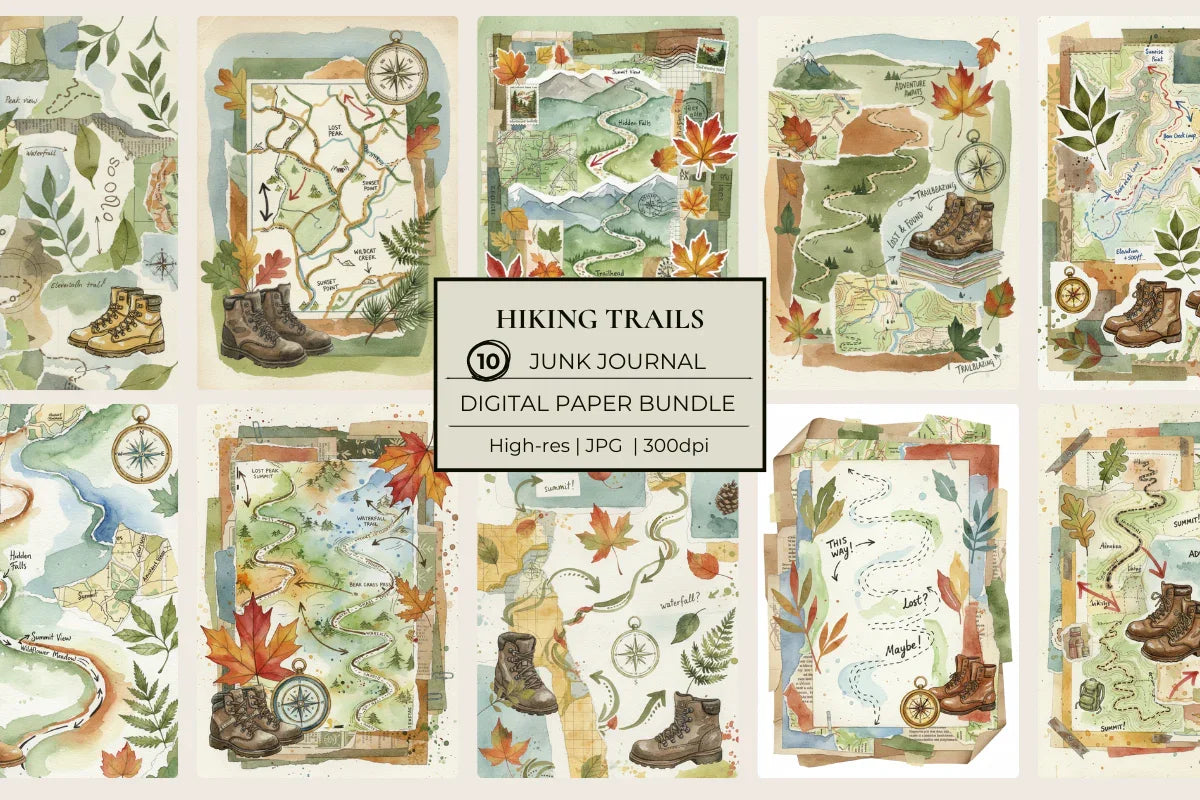 Hiking Trails Junk Journal Papers - CraftNest - Digital Crafting and Art