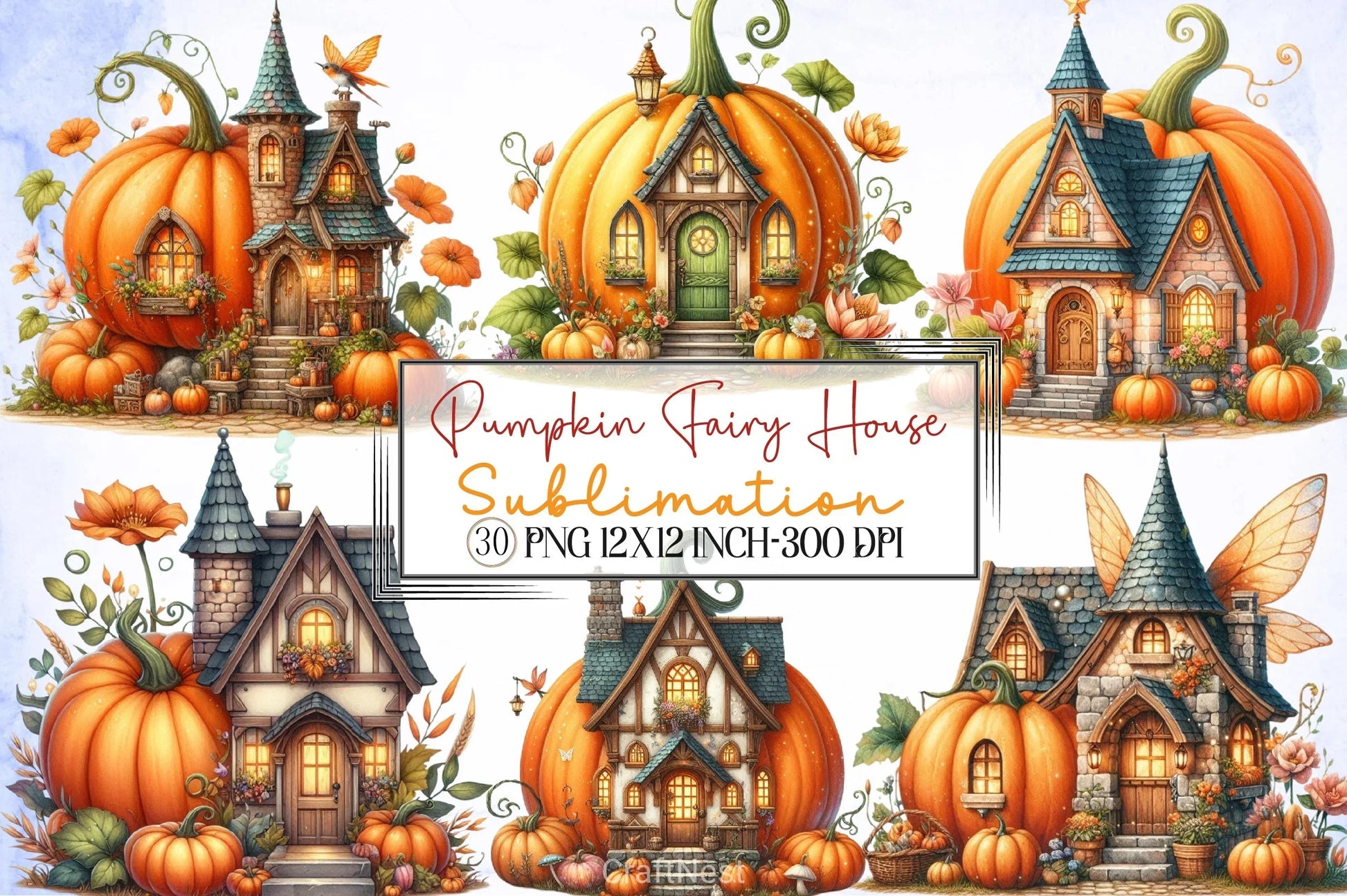 Pumpkin Fairy House Clipart Bundle - CraftNest - Digital Crafting and Art