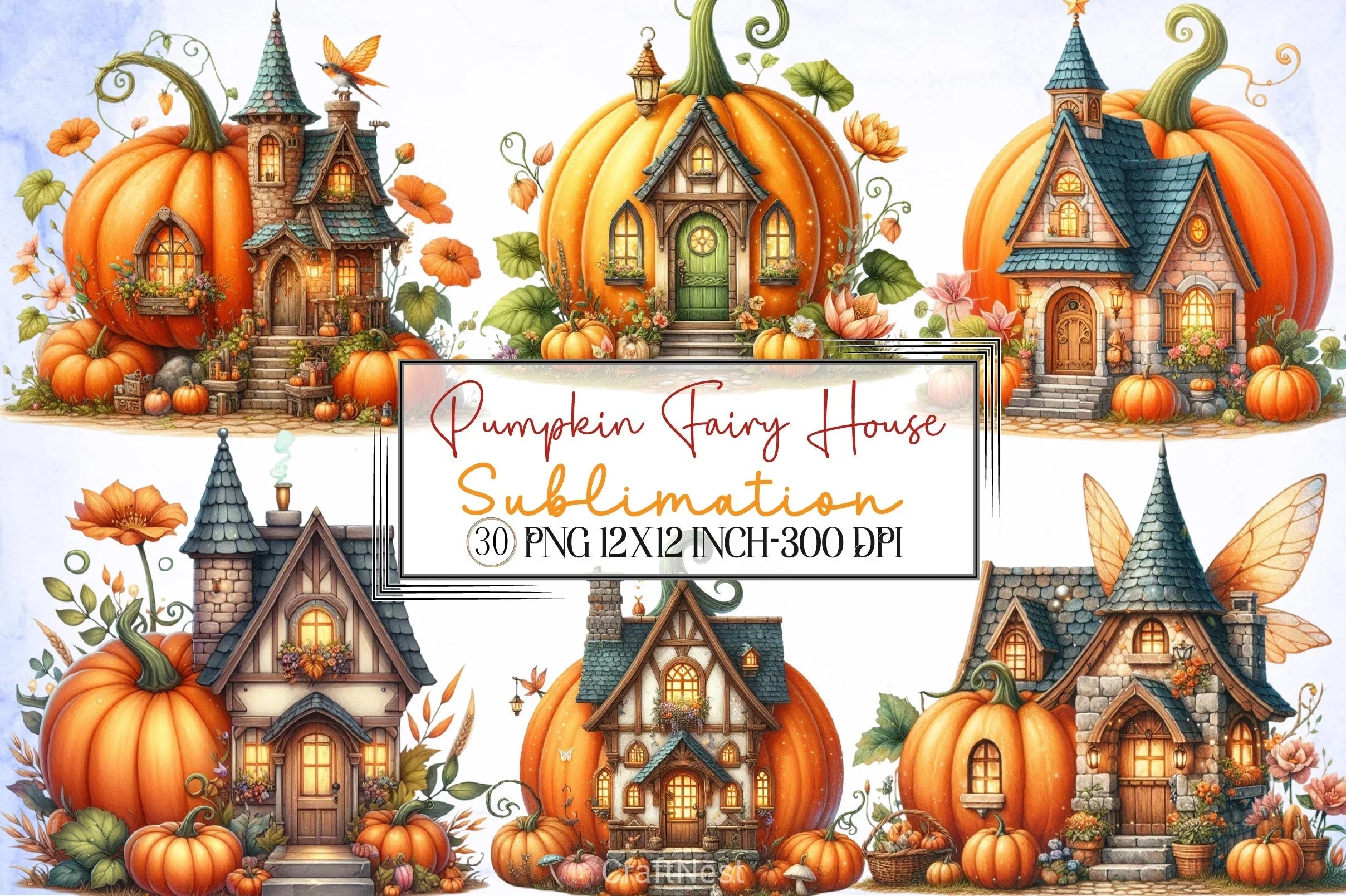 Pumpkin Fairy House Clipart Bundle - CraftNest - Digital Crafting and Art