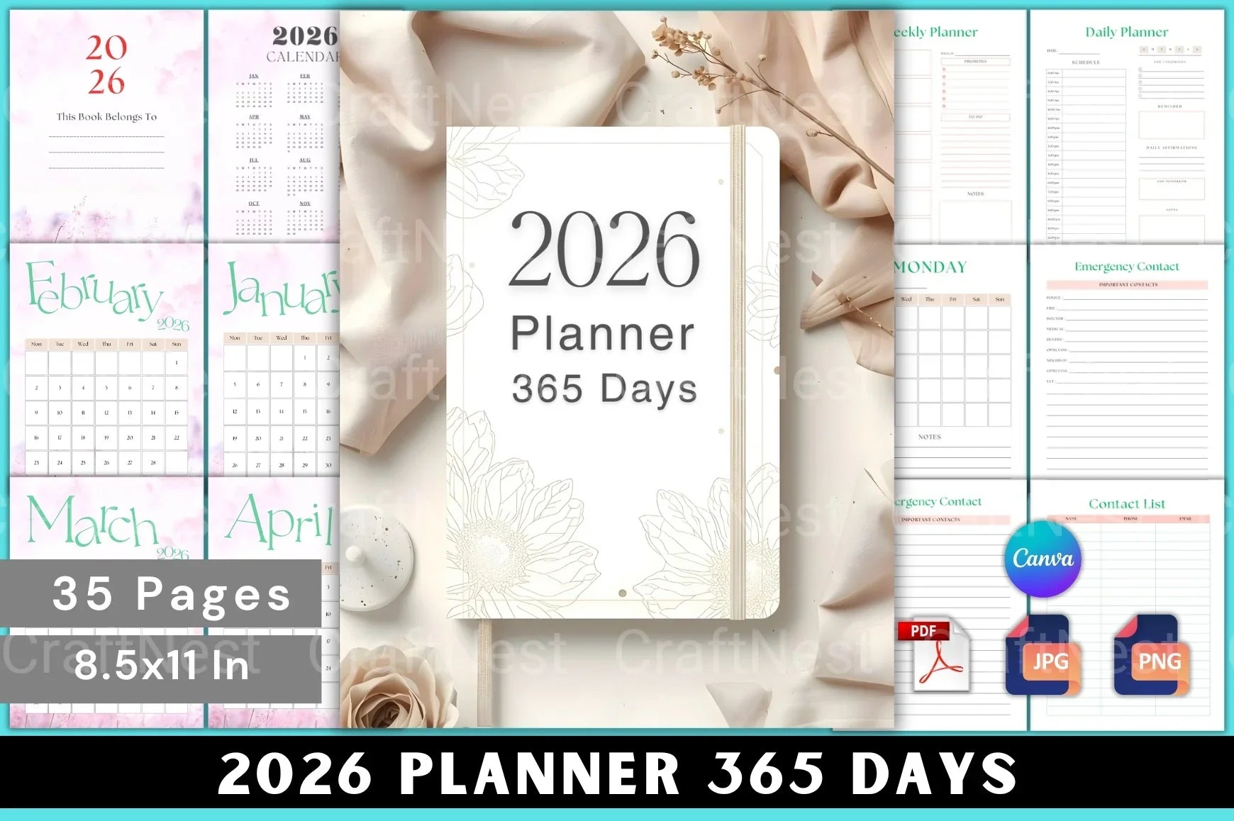 Planner 365 Days: Your Ultimate Yearly Organizer - CraftNest - Digital Crafting and Art