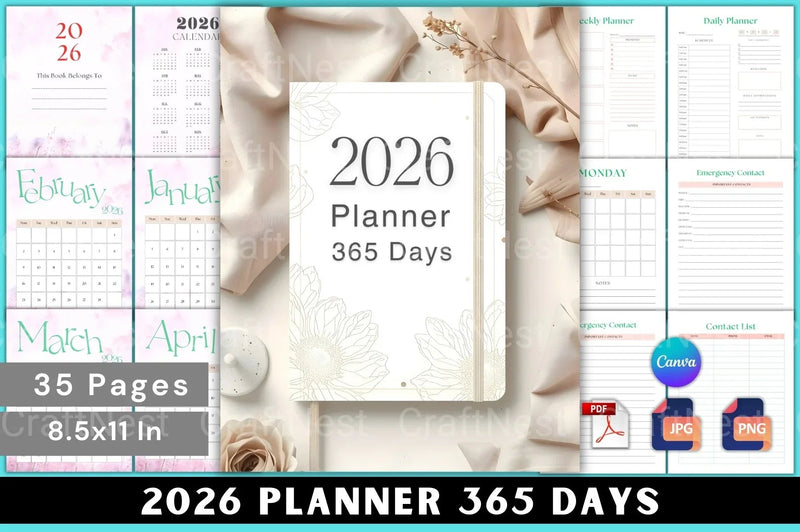 Planner 365 Days: Your Ultimate Yearly Organizer - CraftNest - Digital Crafting and Art