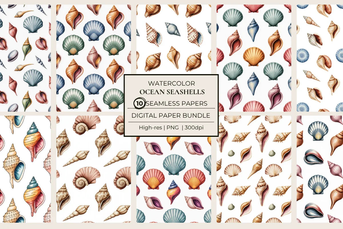 Ocean Seashells Seamless Papers - CraftNest - Digital Crafting and Art