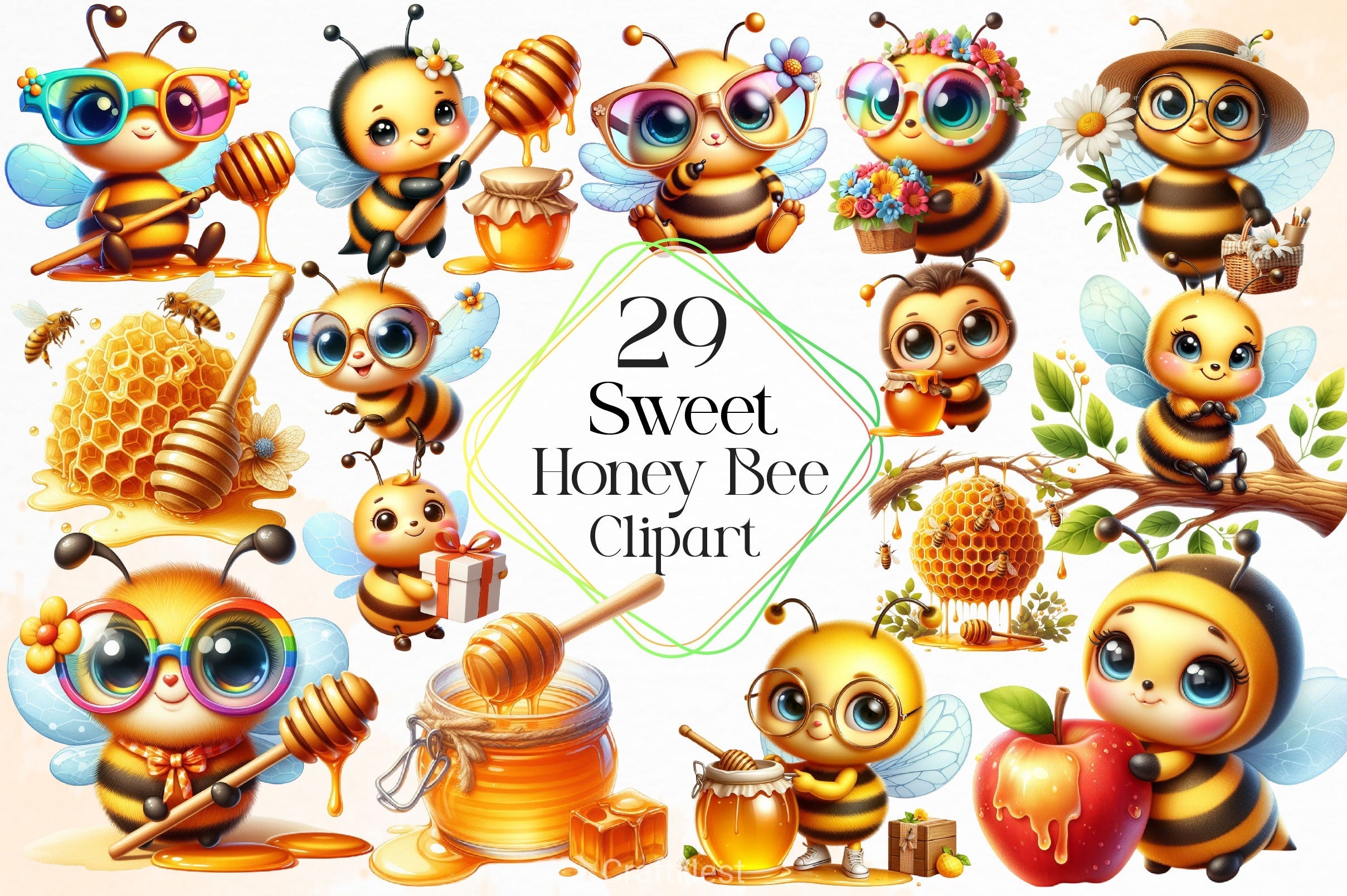 Sweet Honey Bee Clipart Bundle