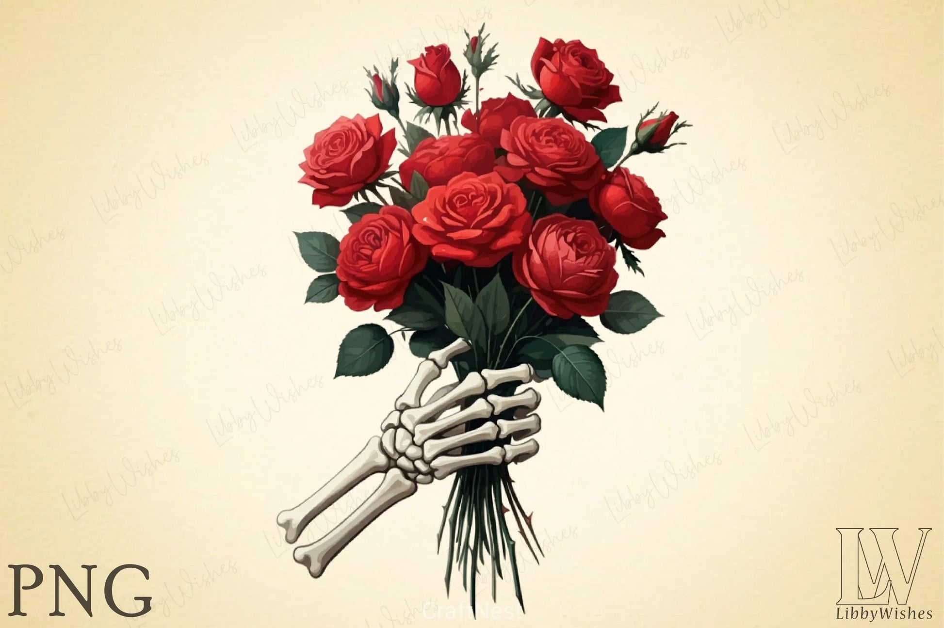 Roses Bouquet Skeleton Hand Clipart Bundle - CraftNest - Digital Crafting and Art