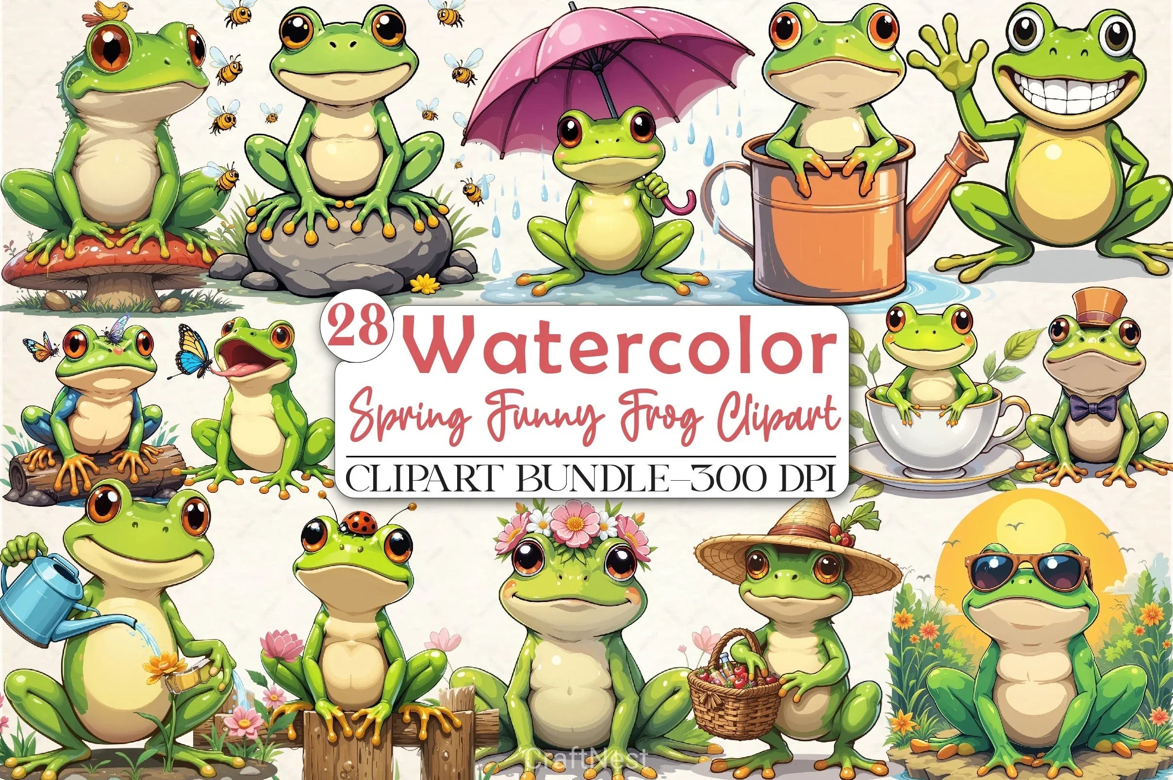 Spring Frog Clipart Bundle 1 - CraftNest - Digital Crafting and Art
