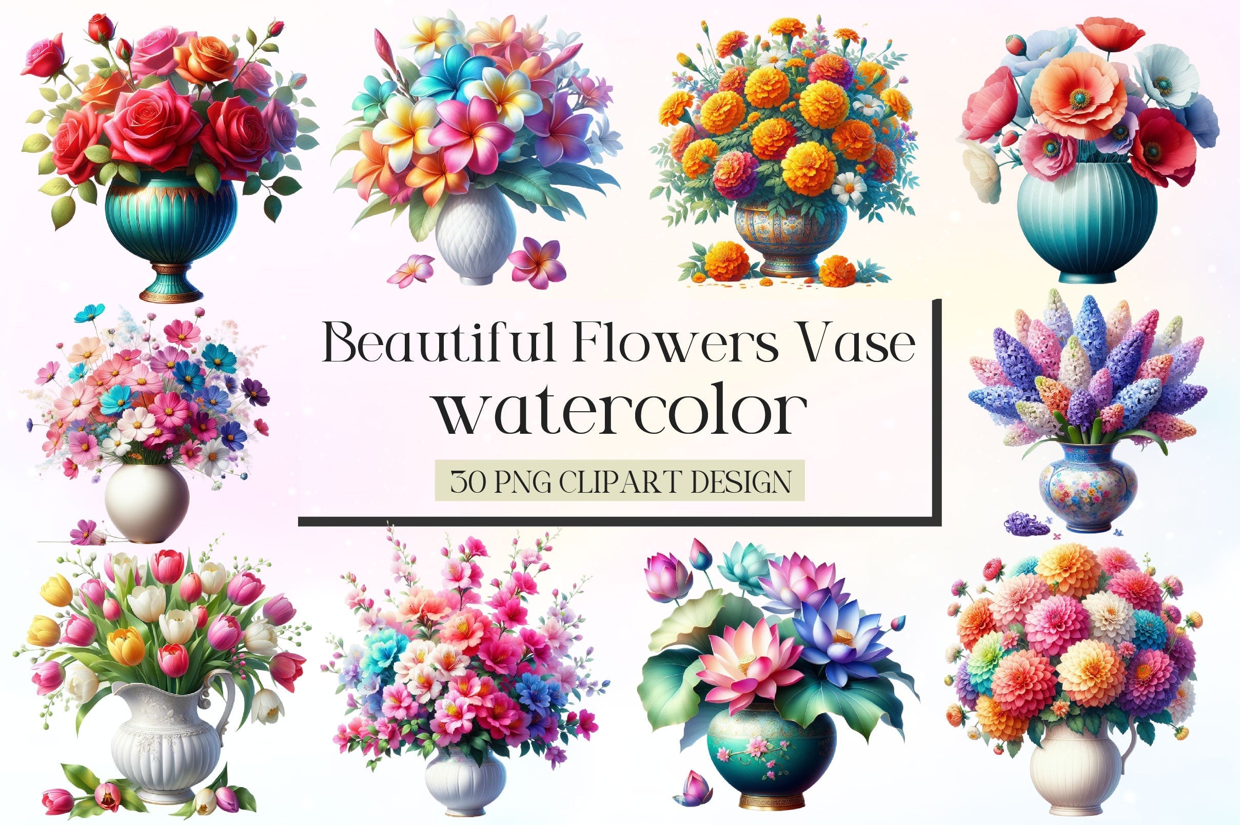 Beautiful Flowers Vase Clipart Bundle