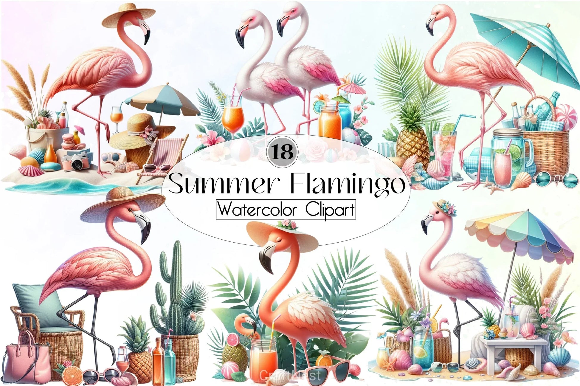 Summer Flamingo Clipart Bundle - CraftNest - Digital Crafting and Art